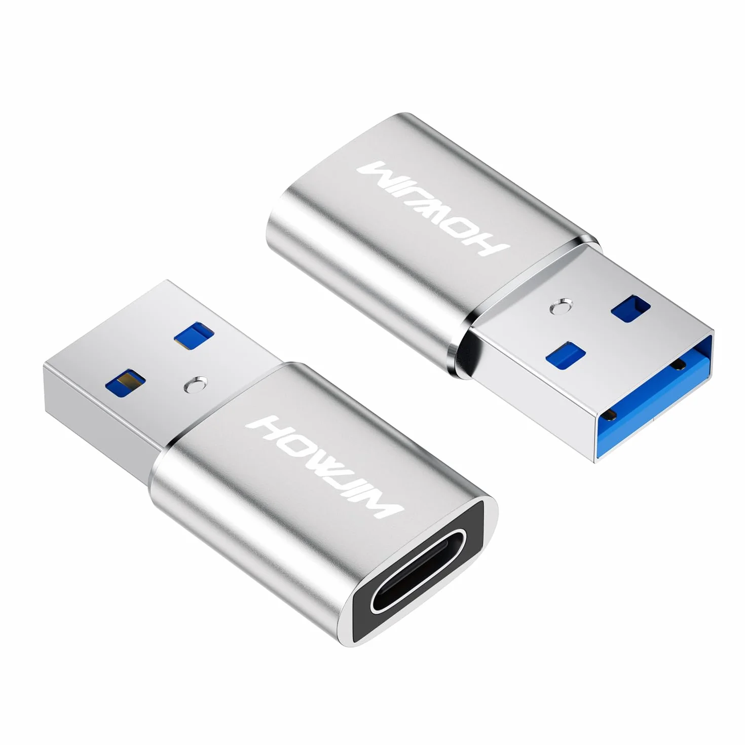 Adattatore da USB a USB C 2 Pezzi, Ricarica Rapida PD27W/66W QC100W, Trasferimento Dati 5Gbps, Adattatore da Type C Femmina a USB3.0 Maschio Argento