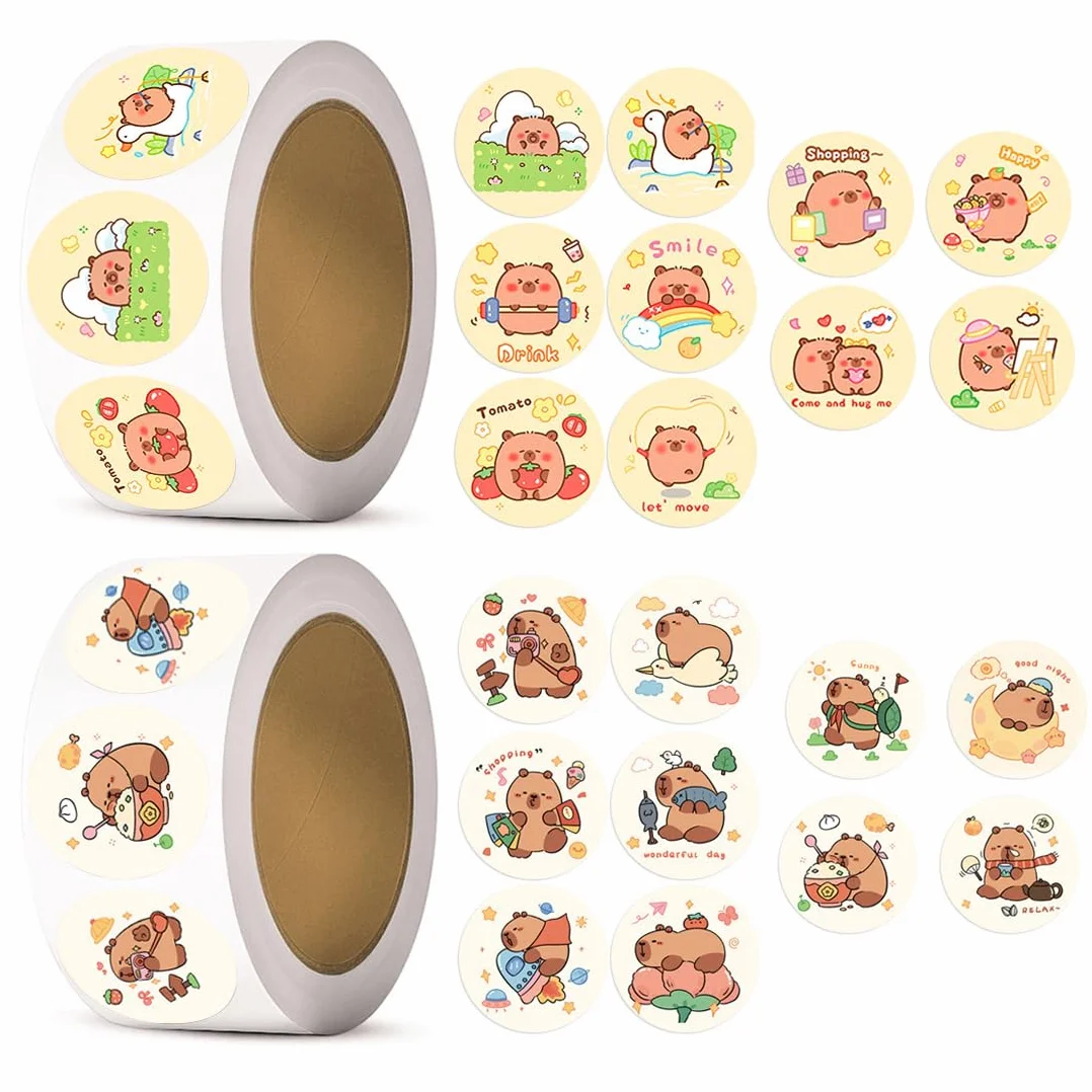 2 rotolo di 600 Capybara sticker, Capybara adesivi divertenti a forma, impermeabili, per amanti dei DIY bottiglia d'acqua album di ritagli telefono, un regalo per gli amanti dei manuali (C)