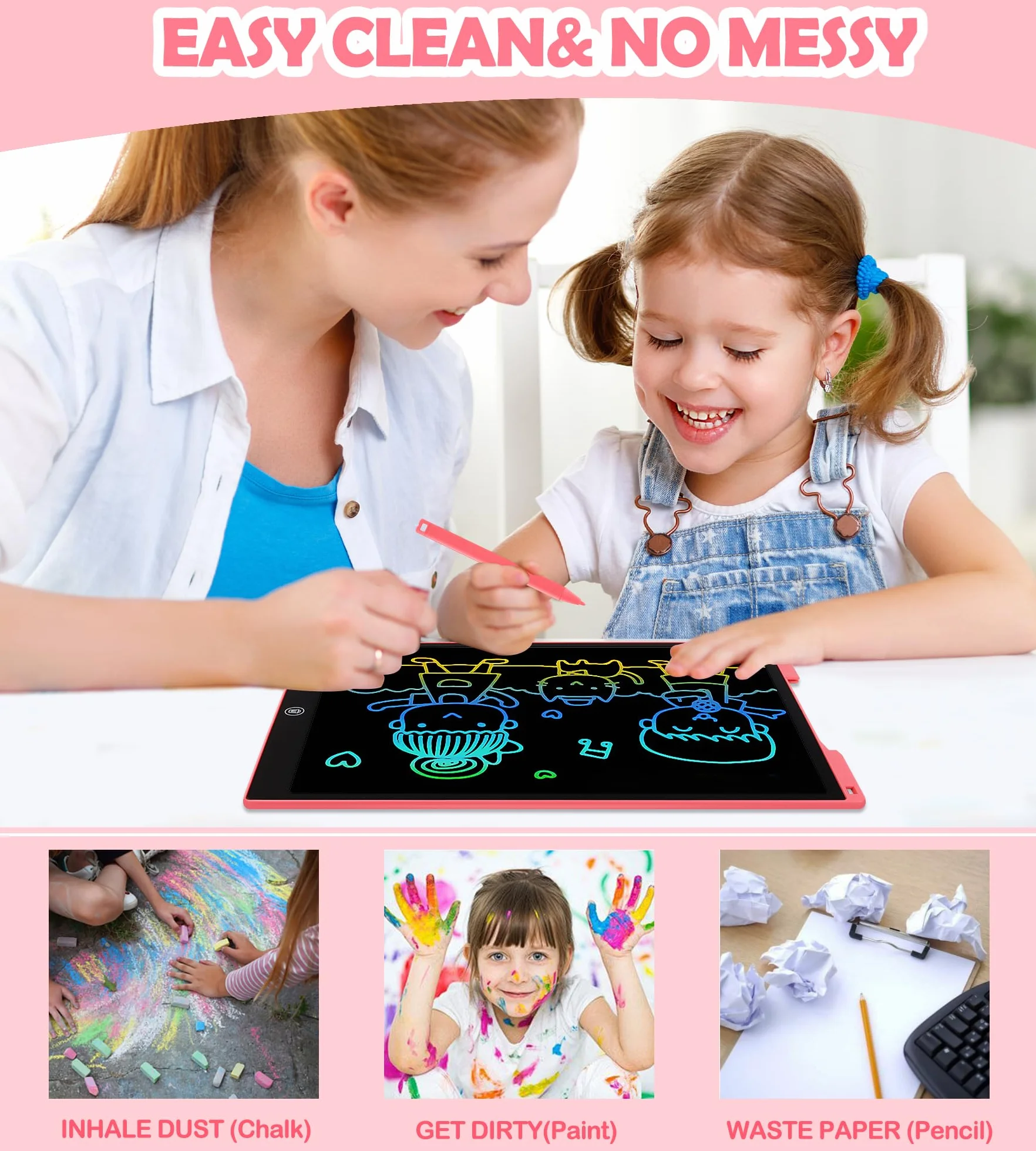 Tavoletta Grafica LCD Scrittura 15 Pollici, Tavoletta Grafica Bambini Elettronica Digitale da Disegno con Penna Giochi Giocattolo 3 4 5 6 7 8 9 Anni Regali di Natale di Compleanno per Ragazzi Ragazze