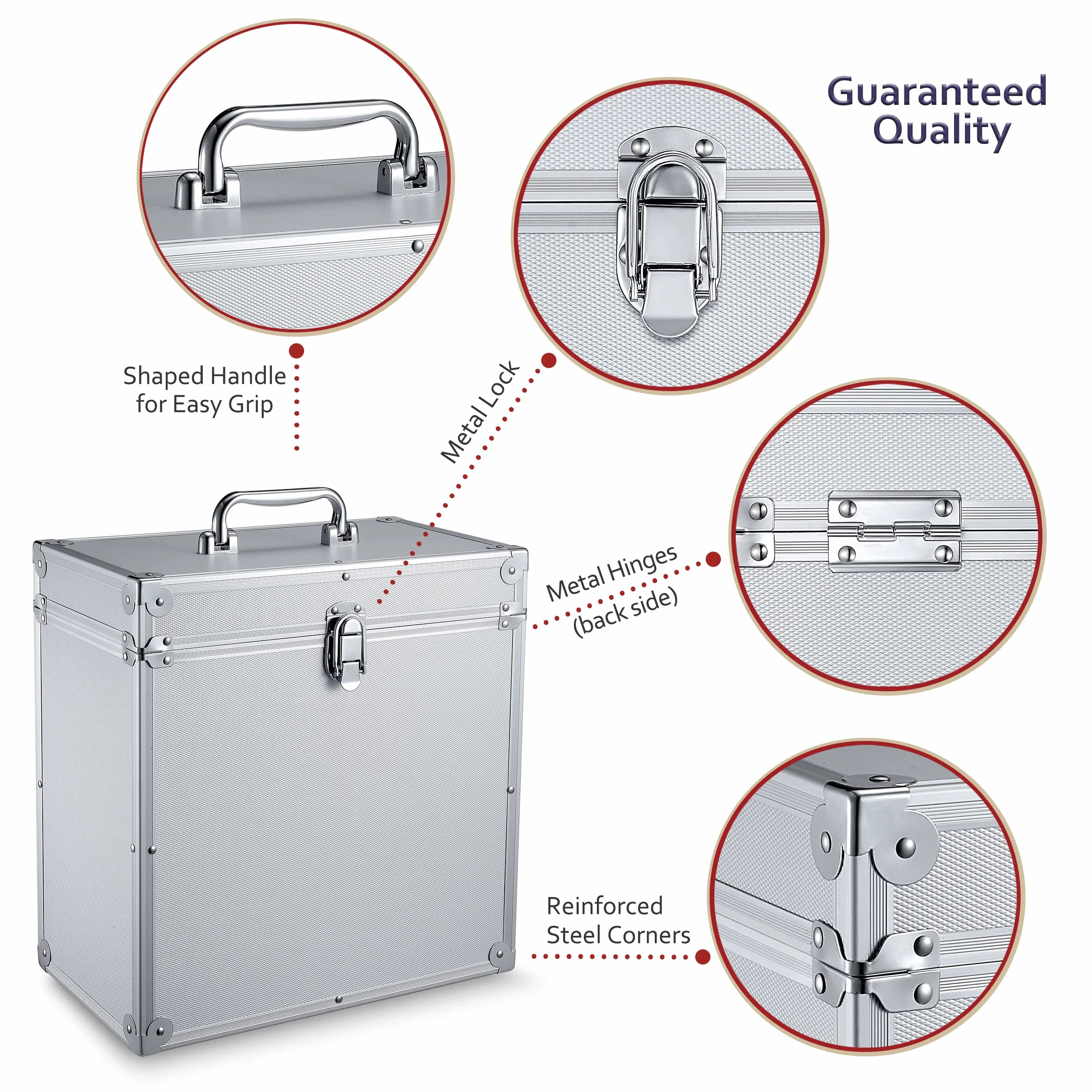 VINYL BUDDY 12'' Alluminium-Schallplattenkoffer, für bis zu 40 LPs, inklusive 40x 12-Zoll-Äußere Schallplattenhüllen', argento, 33 cm x 34 cm x 19 cm, Valigia