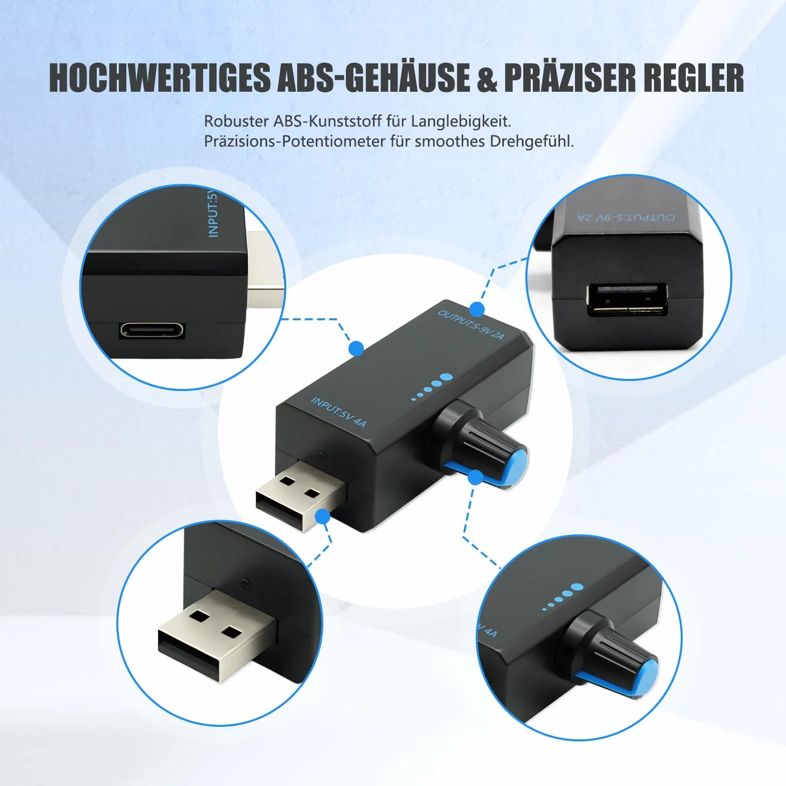 PWM Regolatore di velocità 18 W con porta USB – Controller ventola professionale con controllo della ventola PWM e velocità della ventola USB continua, DC5 V 4 A, alloggiamento ABS e tipo C per