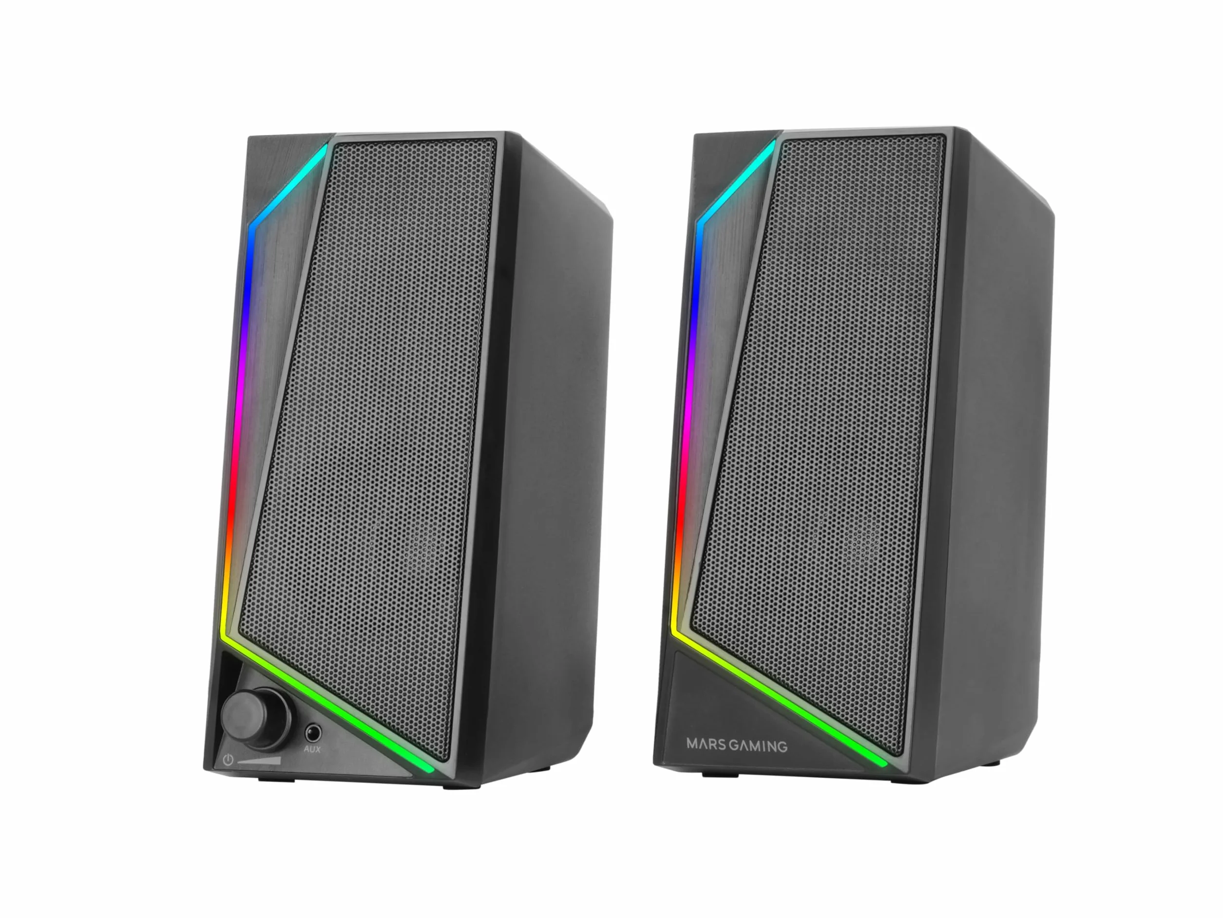 Mars Gaming MS72, Altoparlanti Gaming 15W, Illuminazione RGB Flow, 2 Driver Attivi, Chipset DSP, Connessione Plug&Play USB e Jack 3.5mm, Rotella Controllo Volume e Porta Audio per Cuffie, Nero