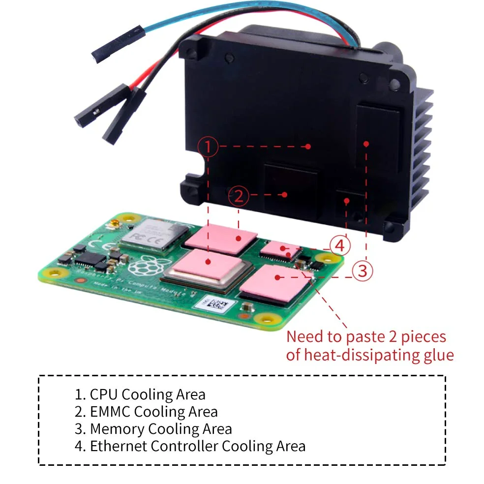 Raspberry Pi Compute Module 4 con CM4 dissipatore di calore PWM Fan, CM4 4GB RAM 0GB (Lite) Scheda singola 64-Bit Quad-Core Processore Bluetooth 5.0 Dual-Band WiFi (CM4104000)