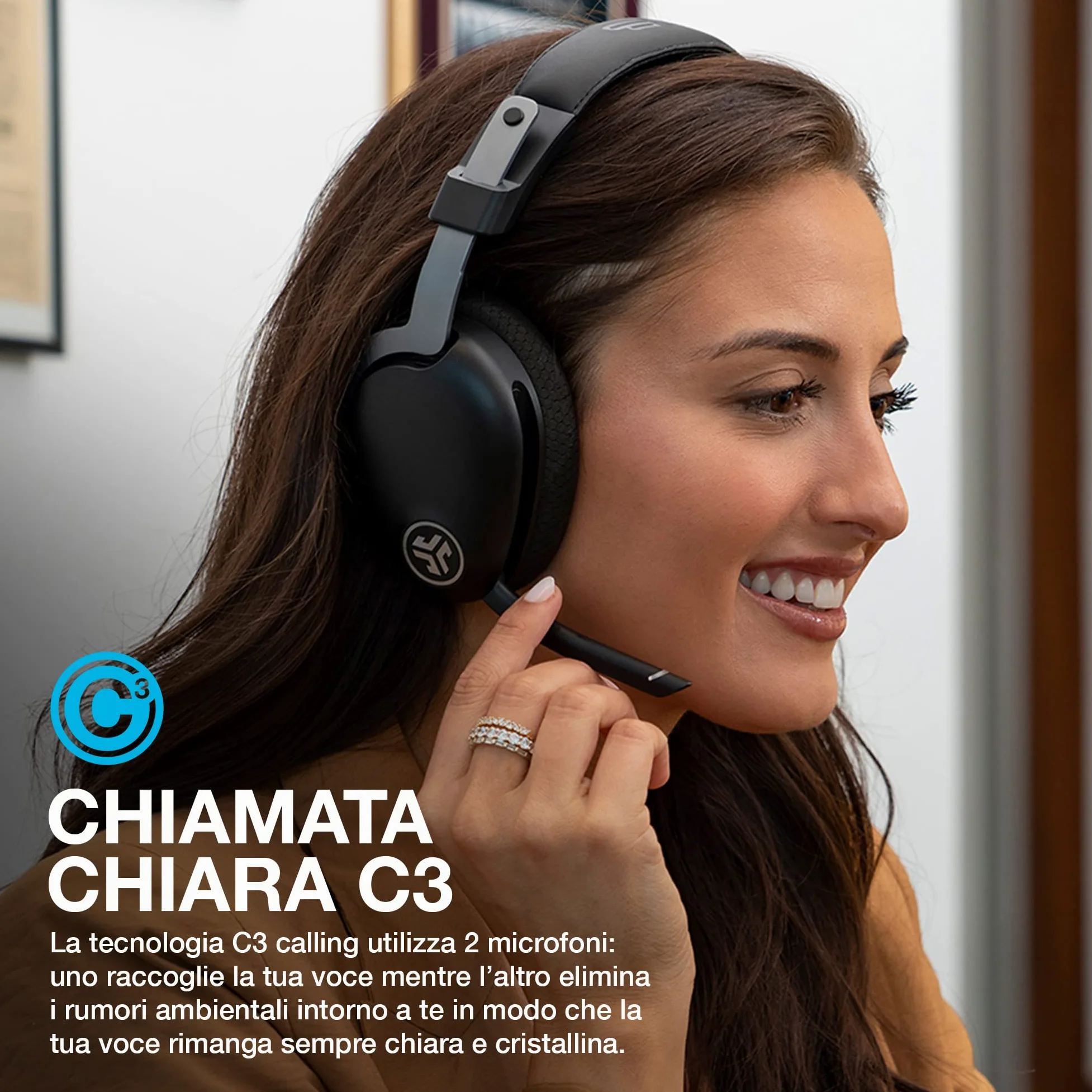 JLab JBuds Work Cuffie Wireless con Microfono - over-ear 60+h | Cuffie per Computer, Cablate o Wireless, Auricolare Bluetooth Multipunto per Laptop, Squadre, Ufficio