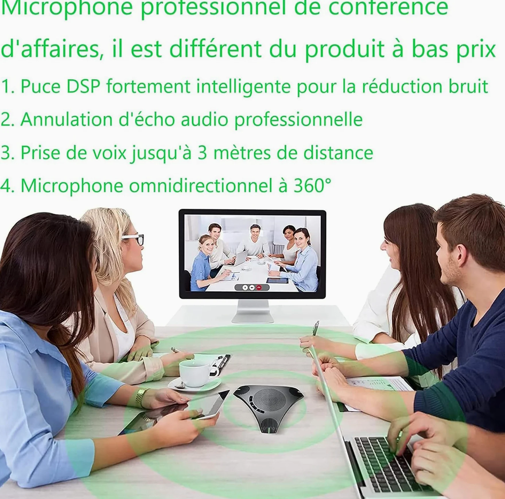 Microfono da Conferenze, Vivavoce USB per L'ufficio da Casa, Miglioramento Intelligente Della Voce, Microfono USB per per Riunioni/Lezioni Online, Chiamate Zoom, Chat Skype, Plug & Play
