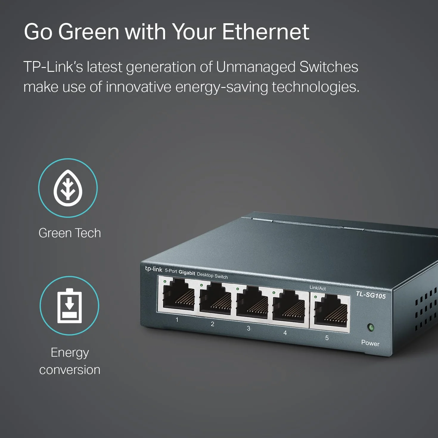 TP-Link TL-SG105 Switch 5 Porte Gigabit, 10/100/1000 Mbps, Plug & Play,‎‎ 802.1p/DSCP QoS, IGMP Snooping, Involucro in Metallo Resistente, Installazione Facile, Tecnologia Green Ethernet, IEEE 802.3x