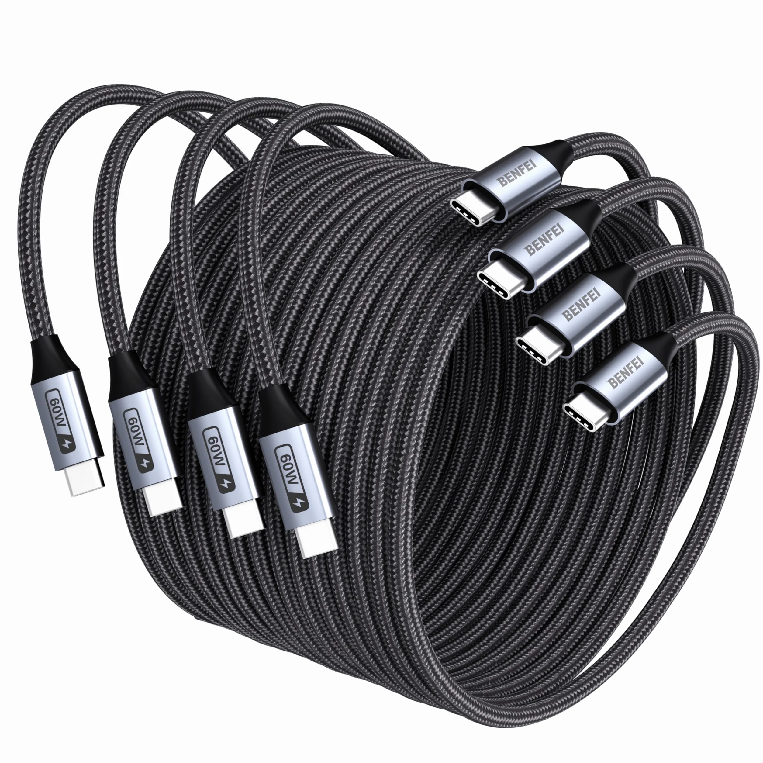 BENFEI Cavo USB C 60W 4 Pezzi Ricarica Rapida Nylon per iPhone 15/15 Pro/15 Plus/15 Pro Max iPad Mini MacBook Galaxy S23