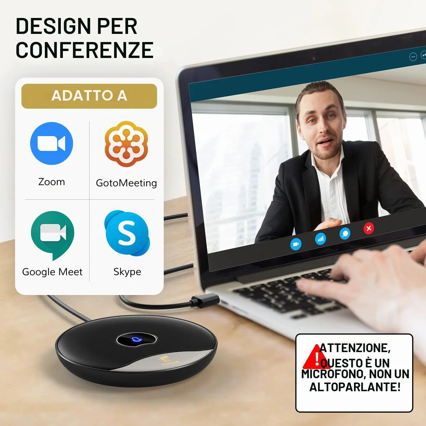 TONOR Microfono USB per Conferenze, Microfono Omnidirezionale a Condensatore per PC e Computer con Pulsante Muto per Riunioni/Lezioni Online, Chiamate Zoom, Chat Skype, Plug and Play (TM20)