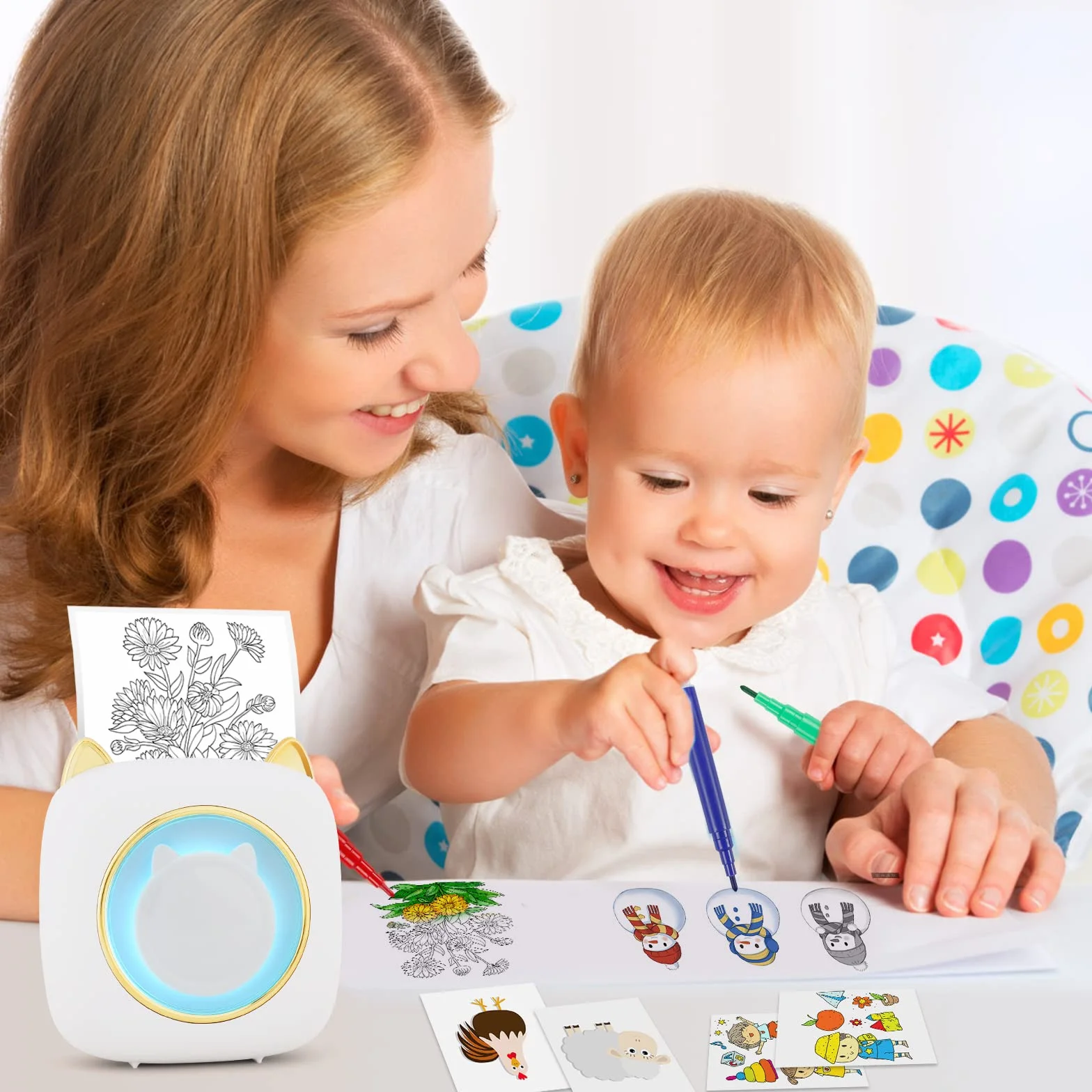 GuKKK Mini Stampante Fotografica, Mini Stampante Termica con LED colorati, Stampante Fotografica Istantanea Portatile, Mini Stampante Termica Bluetooth Ricarica USB, per Note, Diario, Elenco