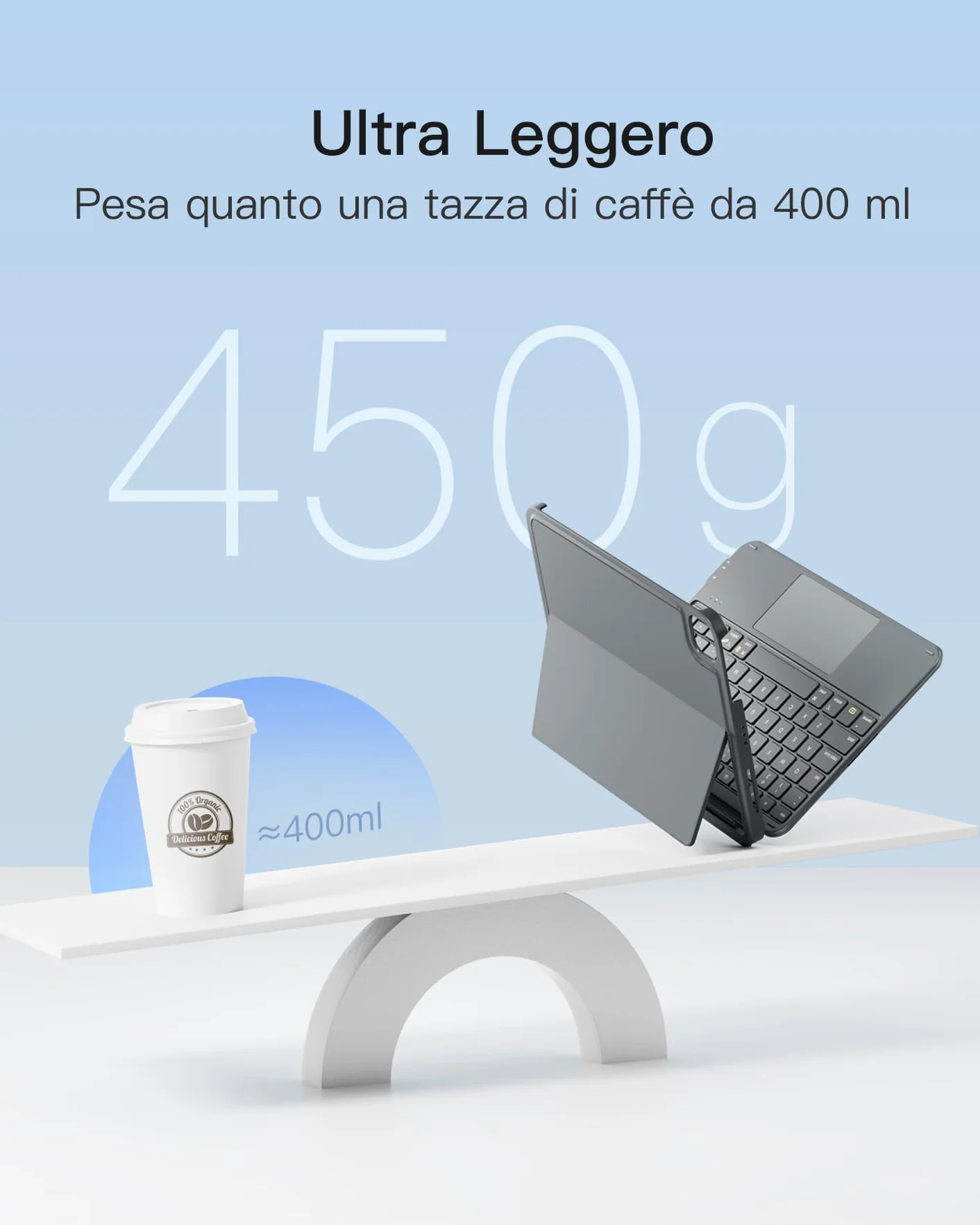 Inateck Custodia Tastiera per iPad 11a/10a Gen, iPad 10a (10,9")/11a Gen (2025 A16), Air 11" M4/M3/M2, Air 6/5/4a, Pro 11 4a-1a, Tastiera Ultralight Rimovibile con Touchpad, Grigio AceTouch