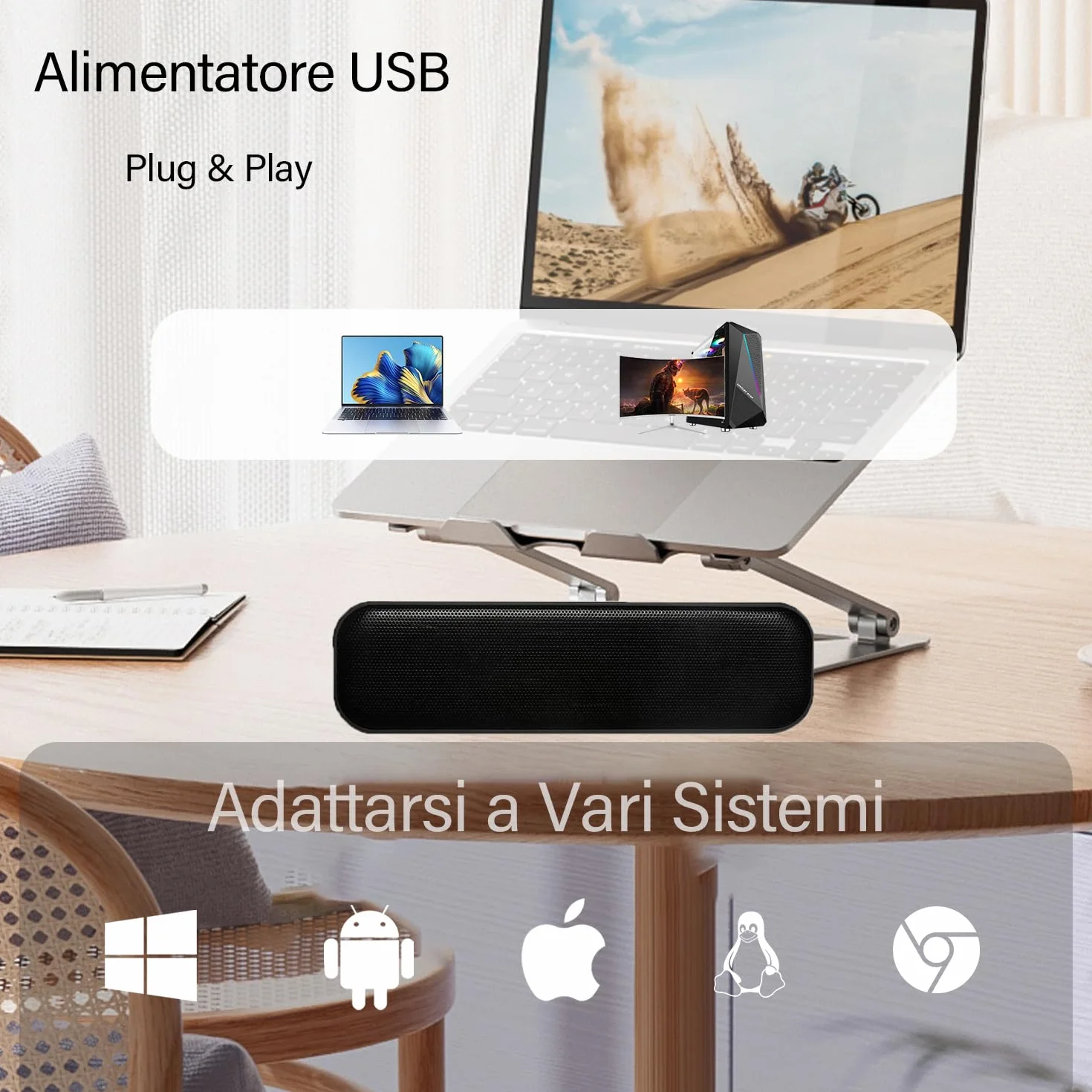 Mini Altoparlante per PC, Casse Computer con Alimentazione USB, PC Stereo Sound Portatile Soundbar per Tablet Desktop Laptop e Banco Cassa