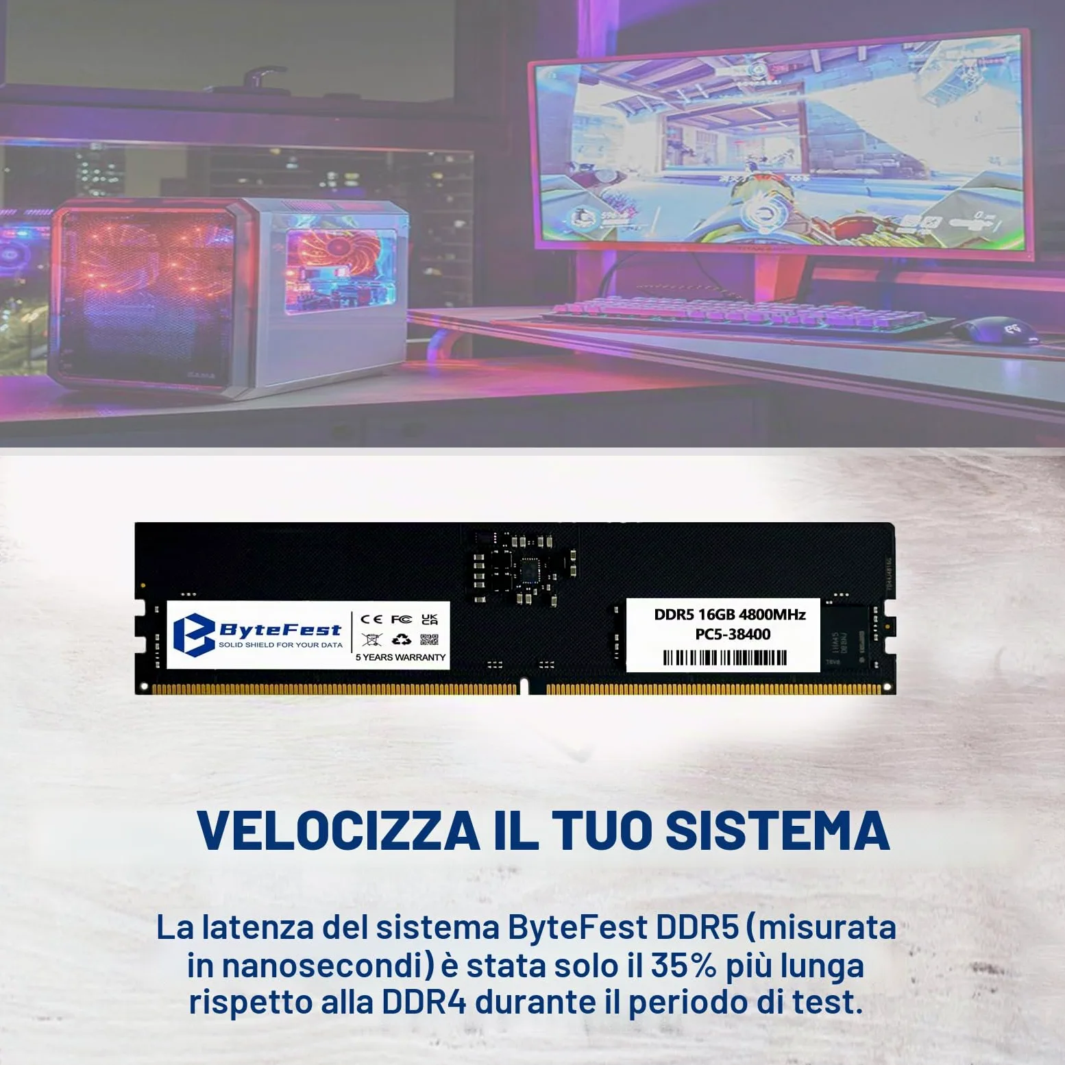 DDR5 RAM 16GB 4800MHz PC5-38400 CL40 UDIMM 1.1V 288 Pin Desktop Computer Aggiornamento RAM del modulo di memoria