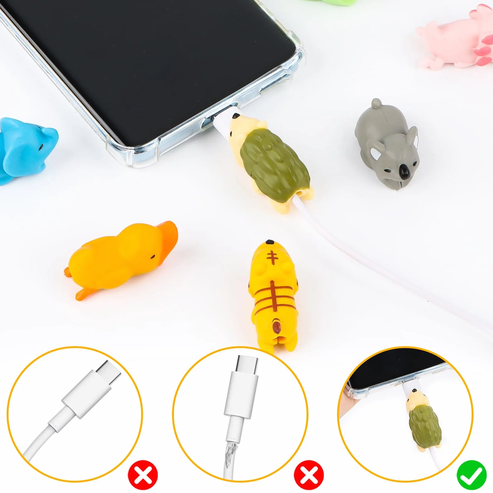 Protezione per cavi animali – 20 pezzi di protezione in silicone, accessori per il design animale, cavo di ricarica per la maggior parte dei telefoni cellulari