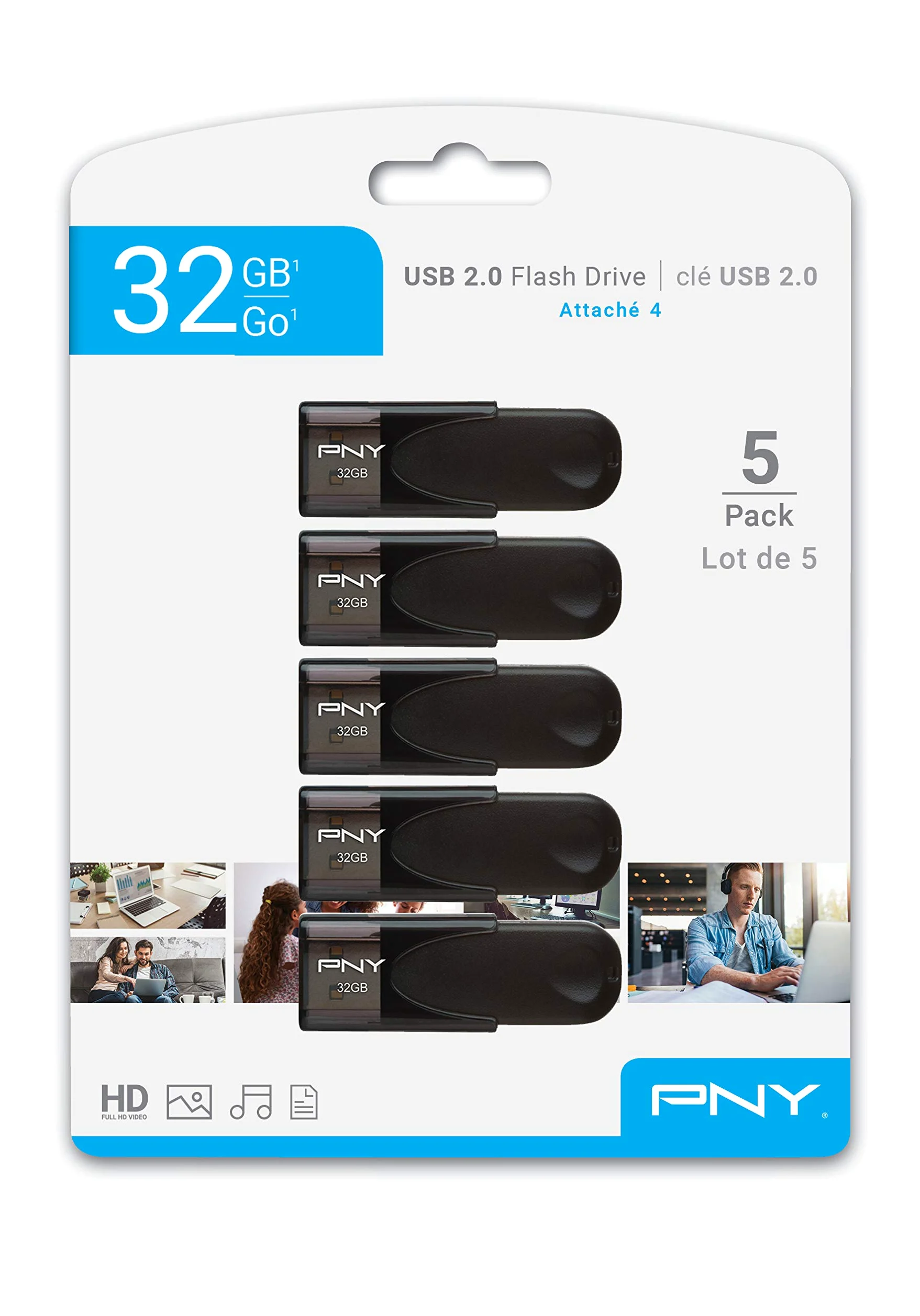 PNY Attaché 4 32GB Pack 5 Chiavetta USB USB 2.0 Nero