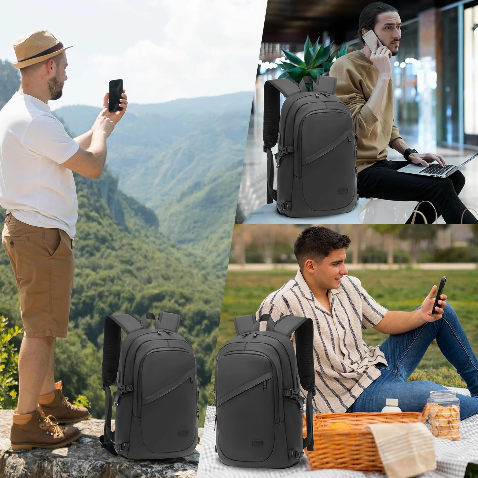 KONO Zaino Porta PC 15.6/17.3 Pollici con Porta USB, Zaino da Lavoro Uomo Impermeabile per Università Viaggi Aereo, Design Elegante