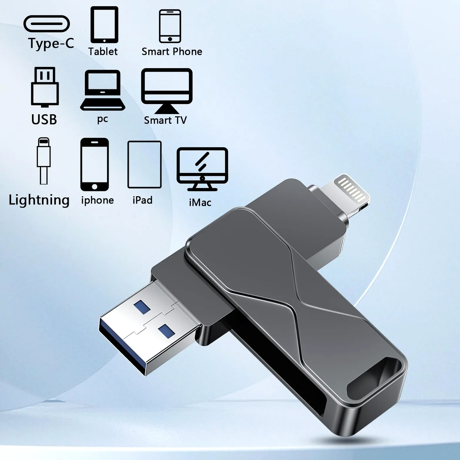 Chiavetta Usb 512GB,Mfi Certified Lightning Memoria Esterna Pen Drive Penna Usb Chiavette 3 In 1 per iPhone,iPad,iOS,Macbook,Android,Pc Nero