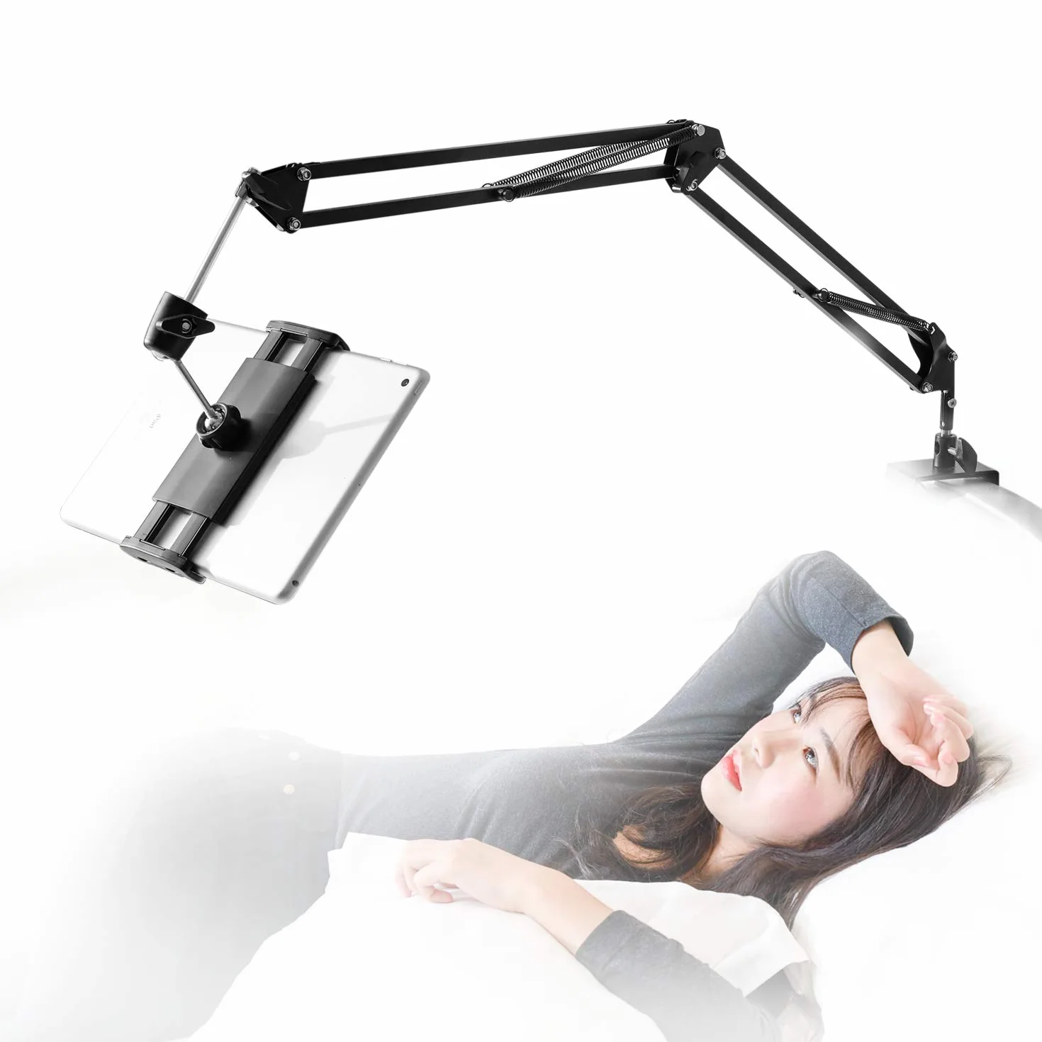 Supporto per tablet da letto con braccio in alluminio per iPad e dispositivi 4.5-12.9 pollici