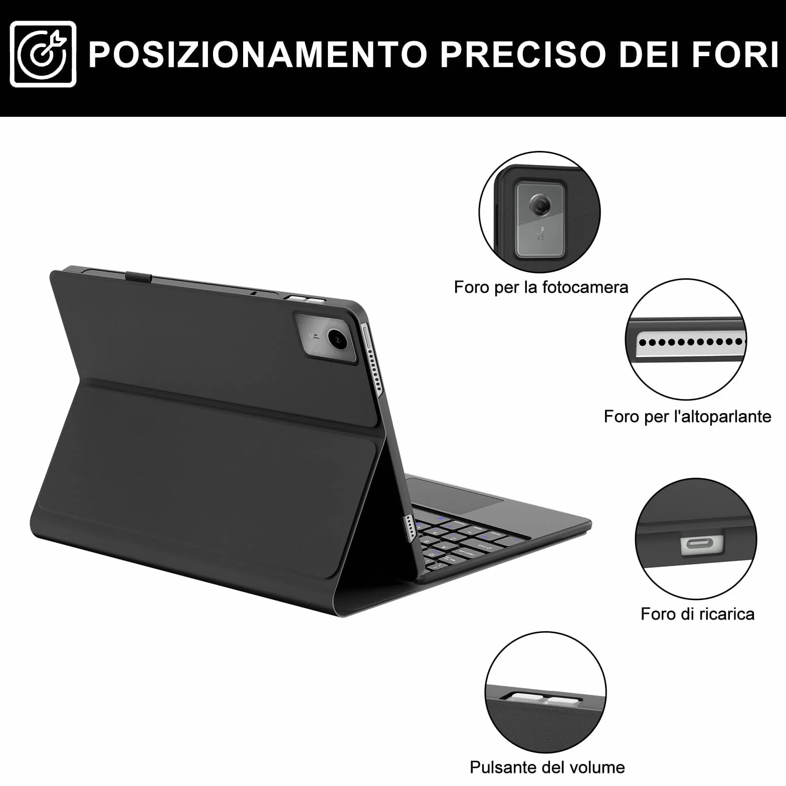 IVEOPPE Tastiera per Lenovo Idea Tab 11 Pollici 2025 con Touchpad, Cover Tastiera Italiano QWERTY, Senza Fili Bluetooth Staccabile Custodia Keyboard per Lenovo Idea Tab 11" TB-336ZU/336FU, Nero