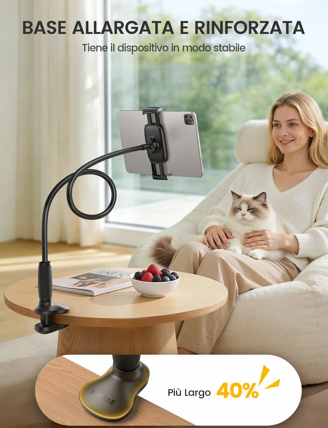 Lamicall Supporto Tablet con Collo di Cigno 85cm Braccio Flessibile 360° Rotazione per iPad Pro/Air/Mini Kindle 4,7-13"
