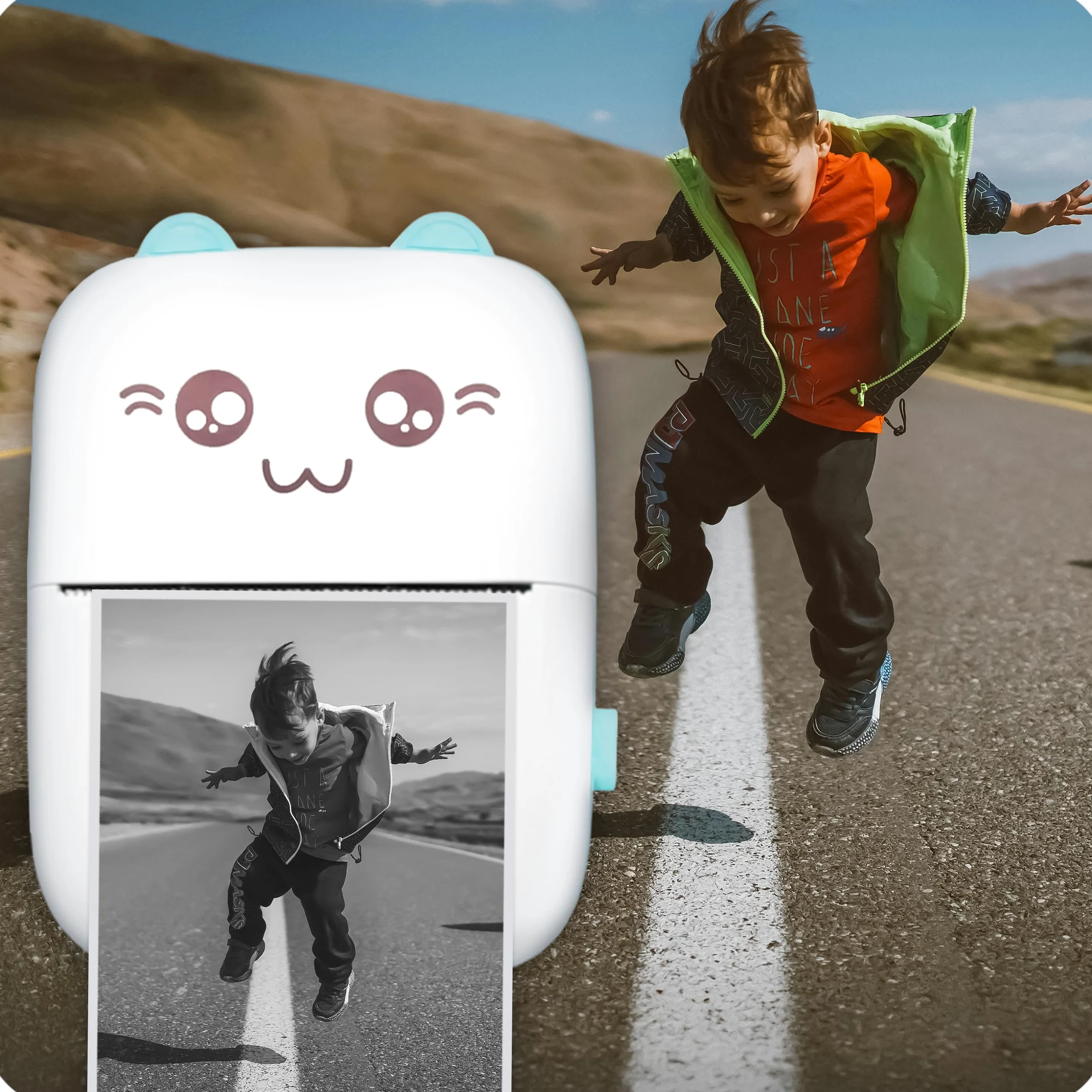 KRUMAD Mini stampante wireless, stampante termica portatile Bluetooth, 200 DPI, stampa fotografica, compatta, perfetta come regalo per adolescenti e stampa di foto per telefono