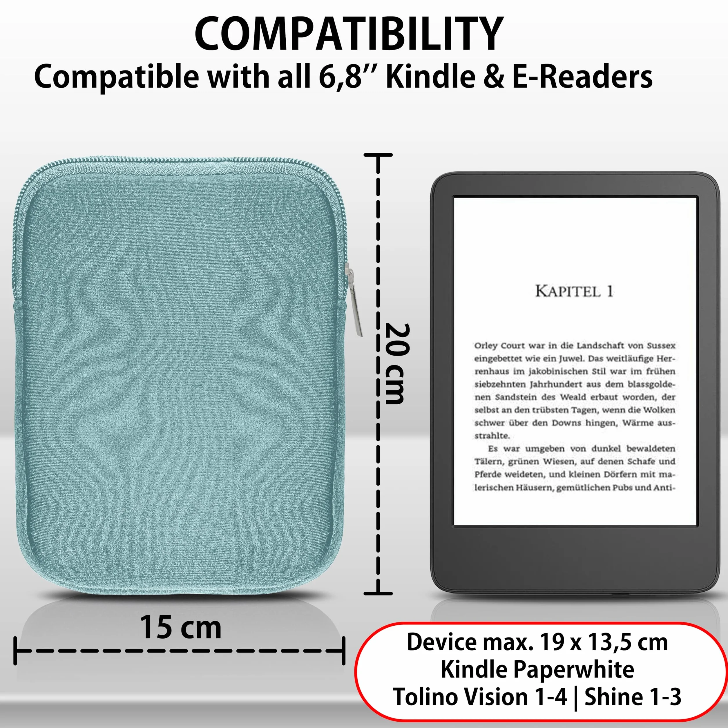 MyGadget Custodia in Neoprene per Tablet fino a 6,8 Pollici [ 19 x 13,5 cm ] - Custodia Protettiva per Kindle Paperwhite [ 2024 ] | Tolino Vision 1-4 | Shine 1-3 - Blu Chiaro