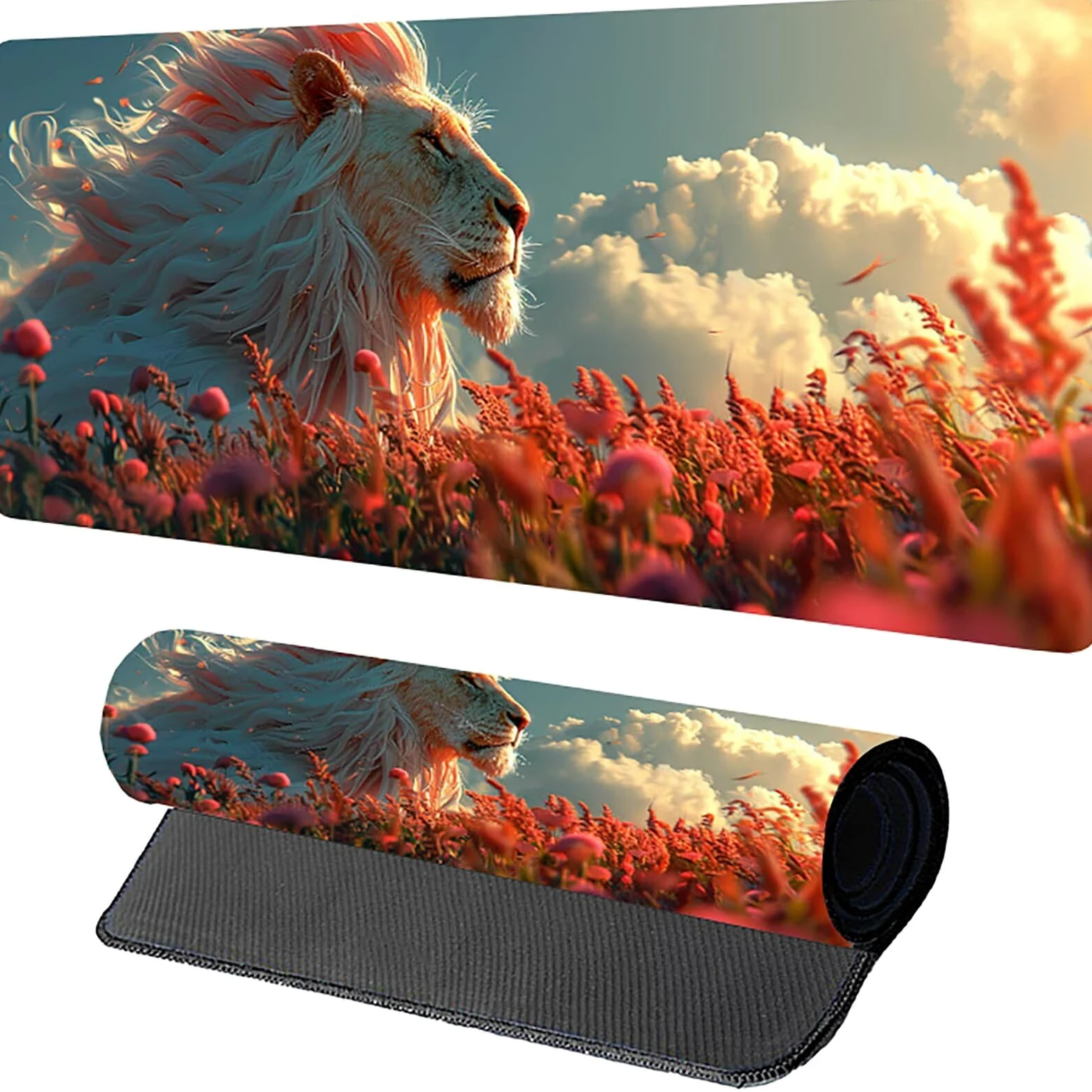 Tappetino Mouse XXL 1500 x 800 mm, Tappetino Mouse Leone, Gaming Mousepad Migliorare la Velocità e la Precisione, Mouse Pad con Base in Gomma Antiscivolo, Ufficio Accessori Gaming, Bianco 9-9250