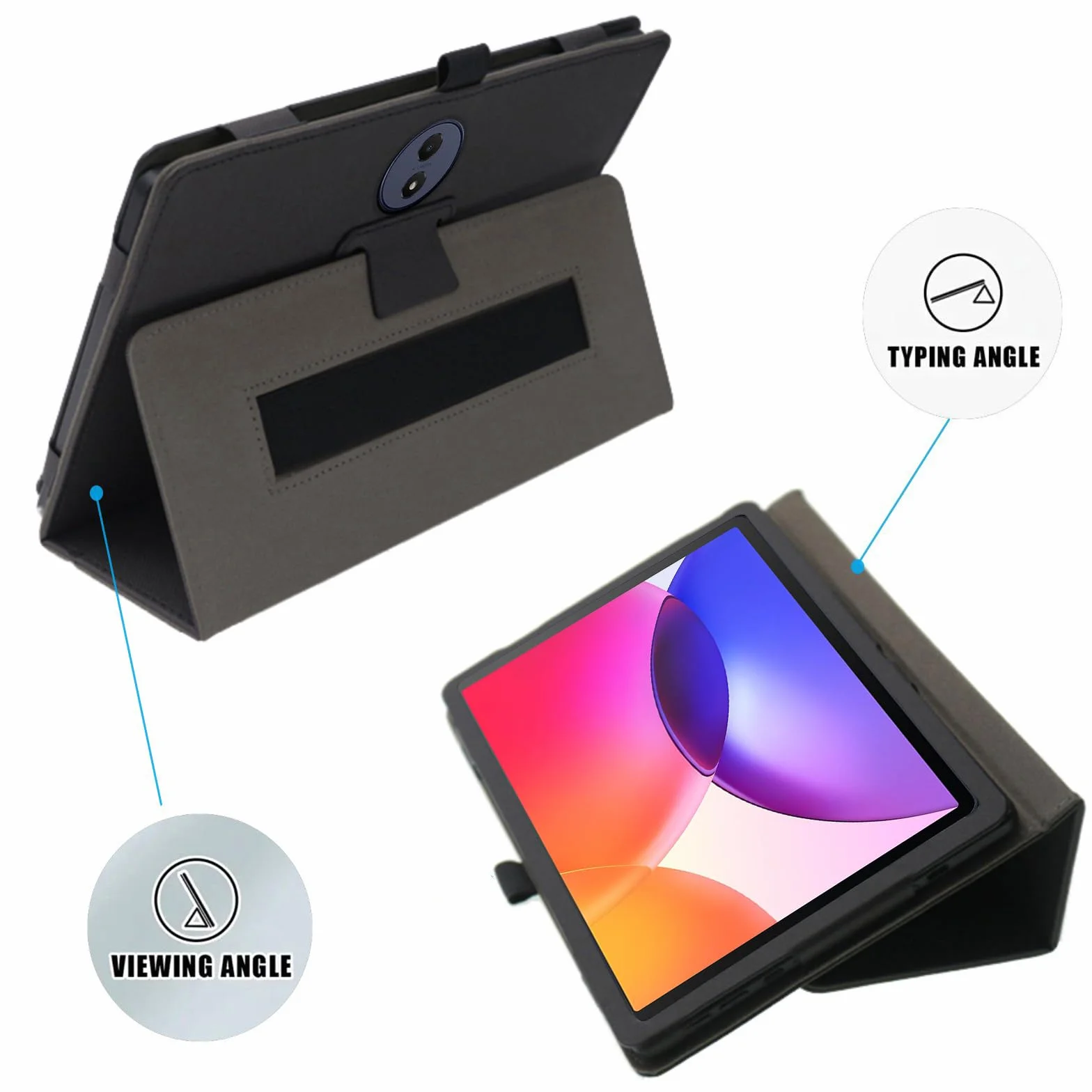 MEMELOKA Custodia per TCL Tab A1 Plus 12.2 Pollici, Leggera e Sottile Custodia in Pelle PU con Cinturino da Polso, Morbido Cover con Funzione di Supporto, Nero