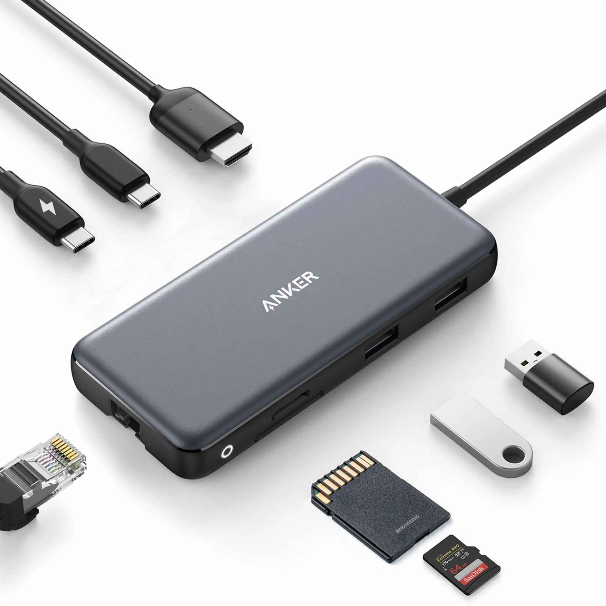 Anker Hub USB C 8 in 1 100W Adattatore PowerExpand, 100W Power Delivery, 4 K 60 Hz, HDMI, 10 Gbps USB C e 2 porte USB A, Porta Ethernet, Micro SD e SD, per MacBook Pro e Altro