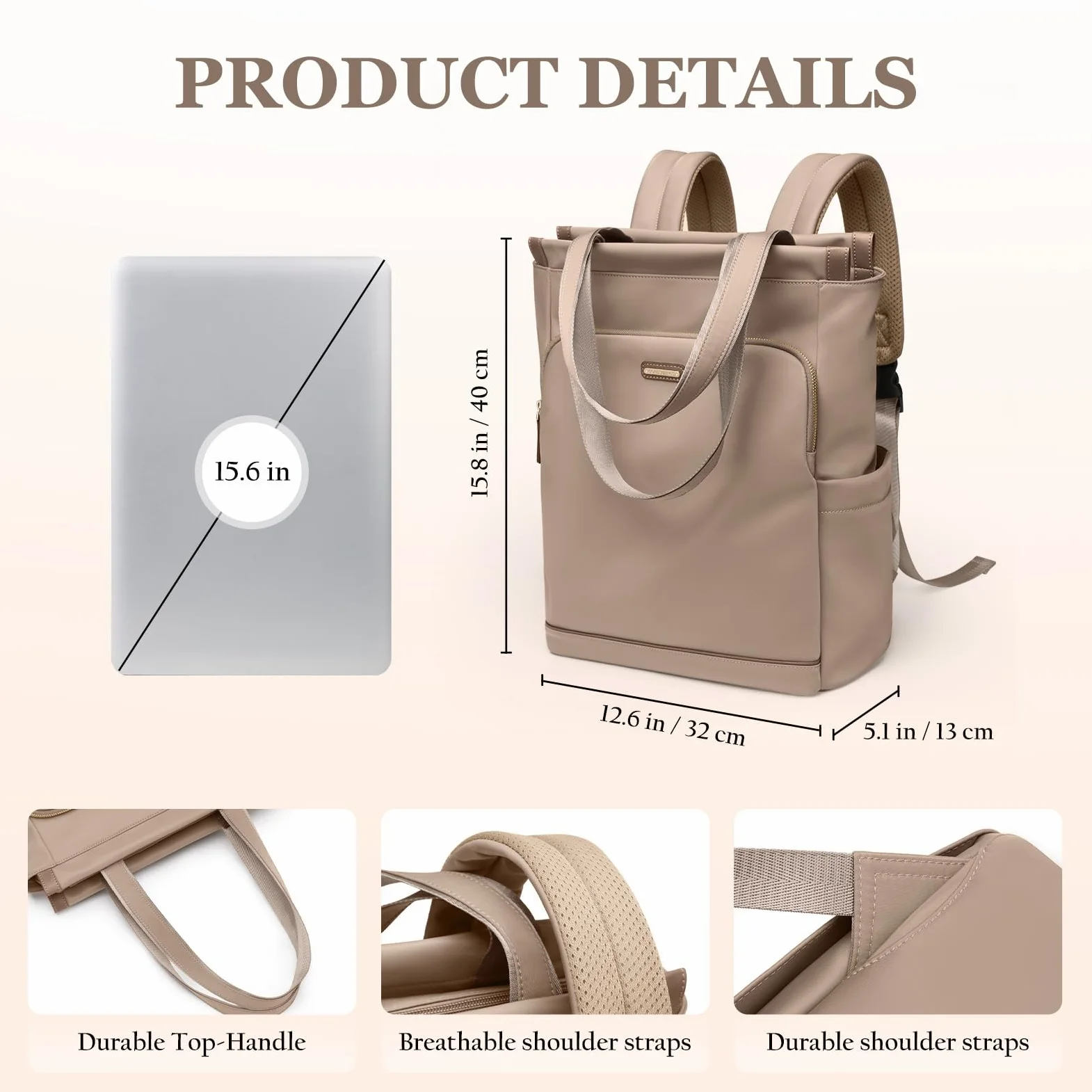 GOLF SUPAGS Zaino Convertibile per Donna Laptop Casual Travel Bag Notebook per Lavoro College Viaggi di Piacere(Champagne)