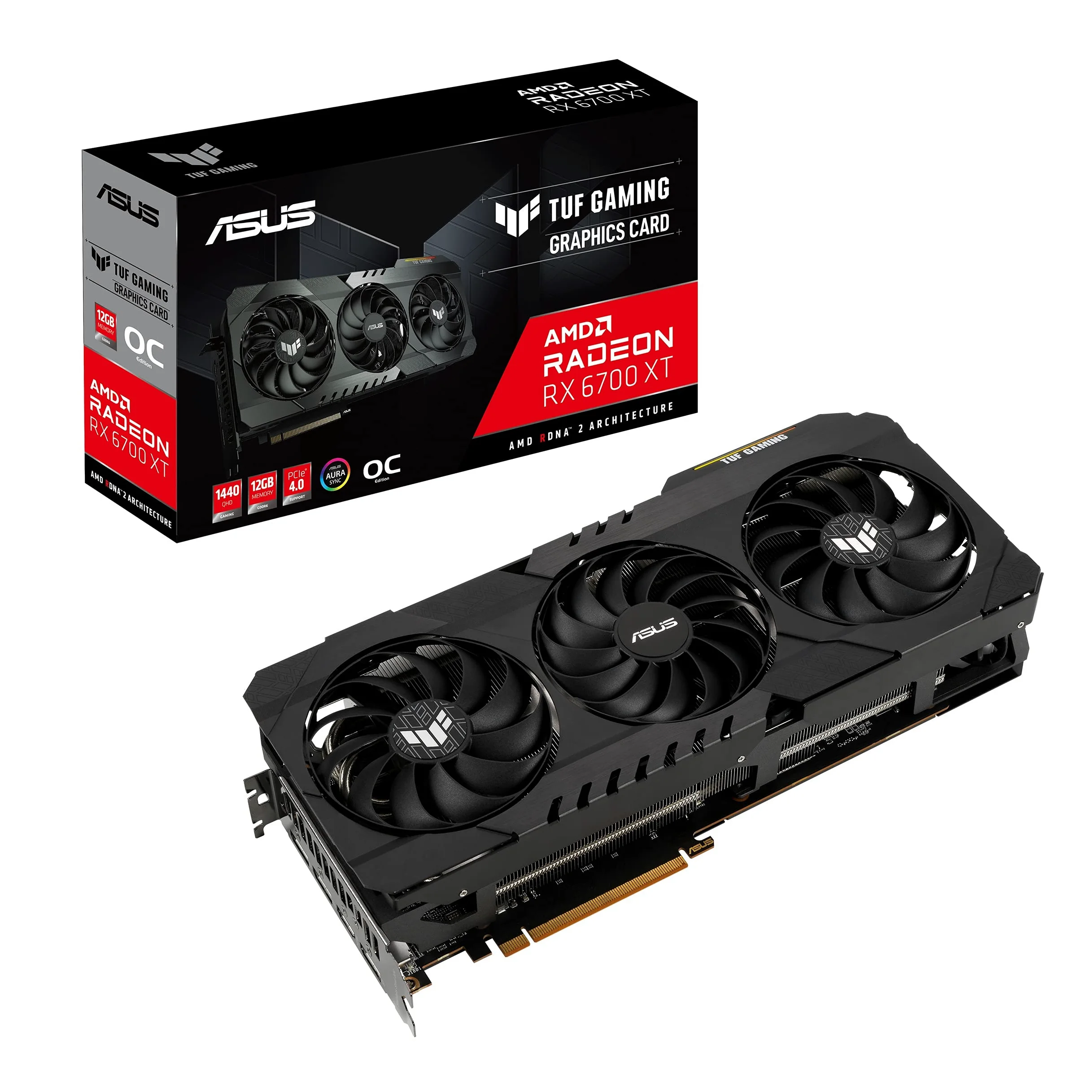 ASUS TUF Gaming AMD Radeon RX 6700 XT OC Edition Scheda Grafica, AMD RDNA 2, PCIe 4.0, 12GB GDDR6, HDMI 2.1, DisplayPort 1.4a, Ventole Axial Tech e Doppi Cuscinetti a Sfera, GPU Tweak II, Nero