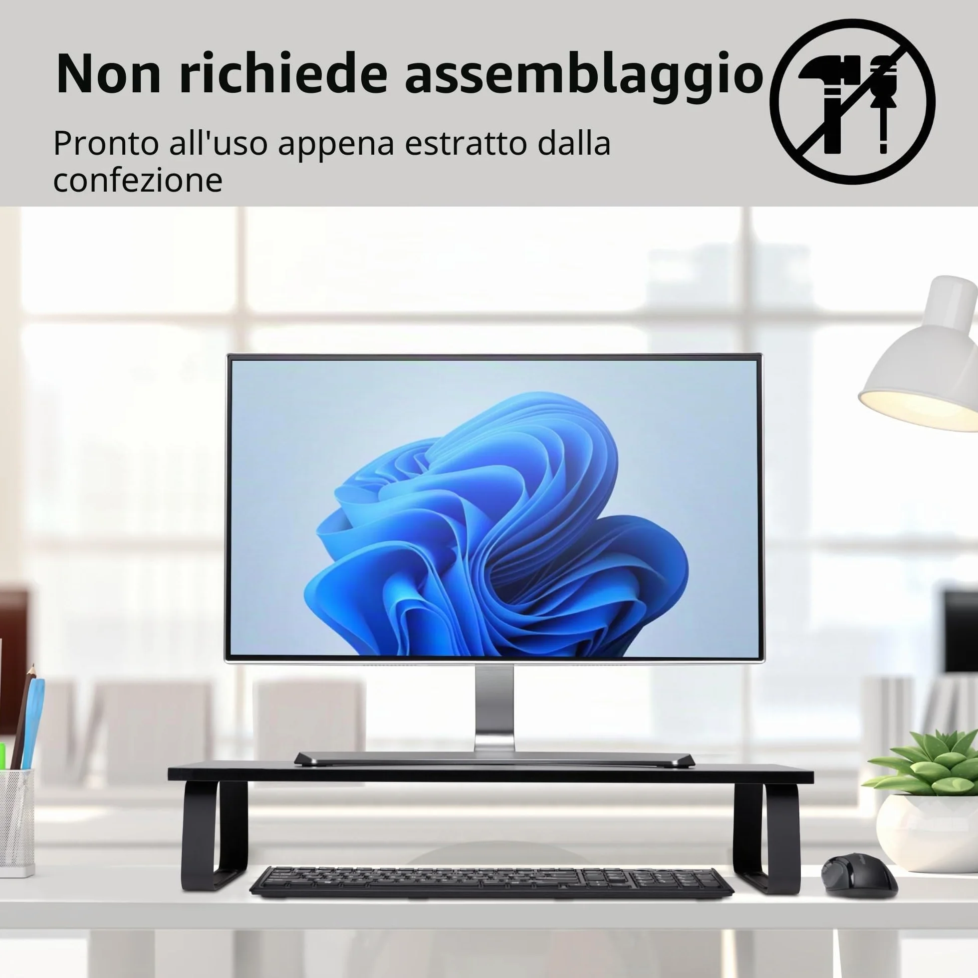 Kensington Supporto per monitor extra largo, rialzo ergonomico in metallo per monitor da scrivania, fino a 32 pollici e 20 kg, per PC, schermi, iMac, laptop, stampanti (60 x 12 x 26 cm) K55726EU Nero