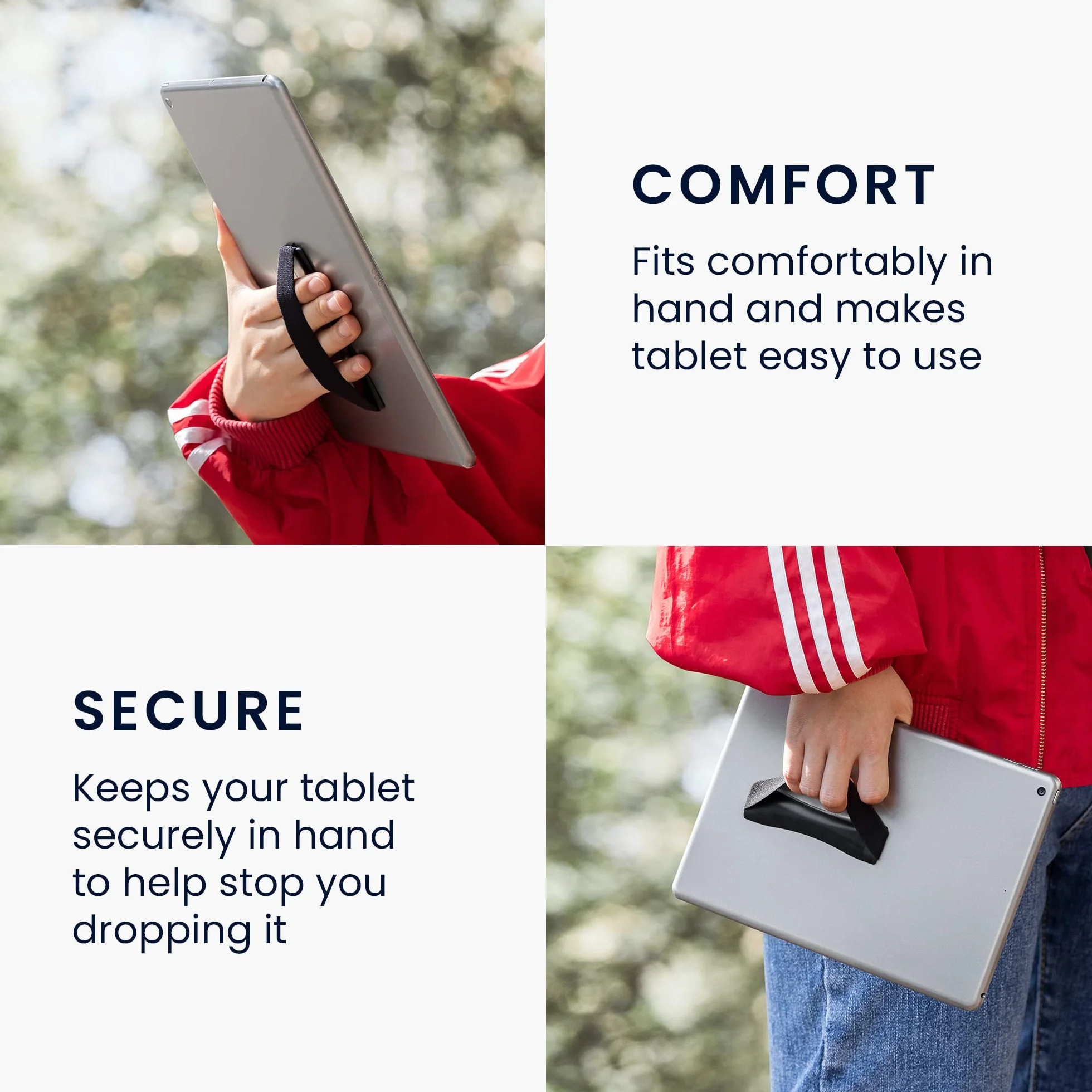 kwmobile Supporto Dita per Tablet Sostegno Adesivo Fascetta Elastica Impugnatura Mano Universale Compatibile con iPad Galaxy-Tab Porta Tablet argento