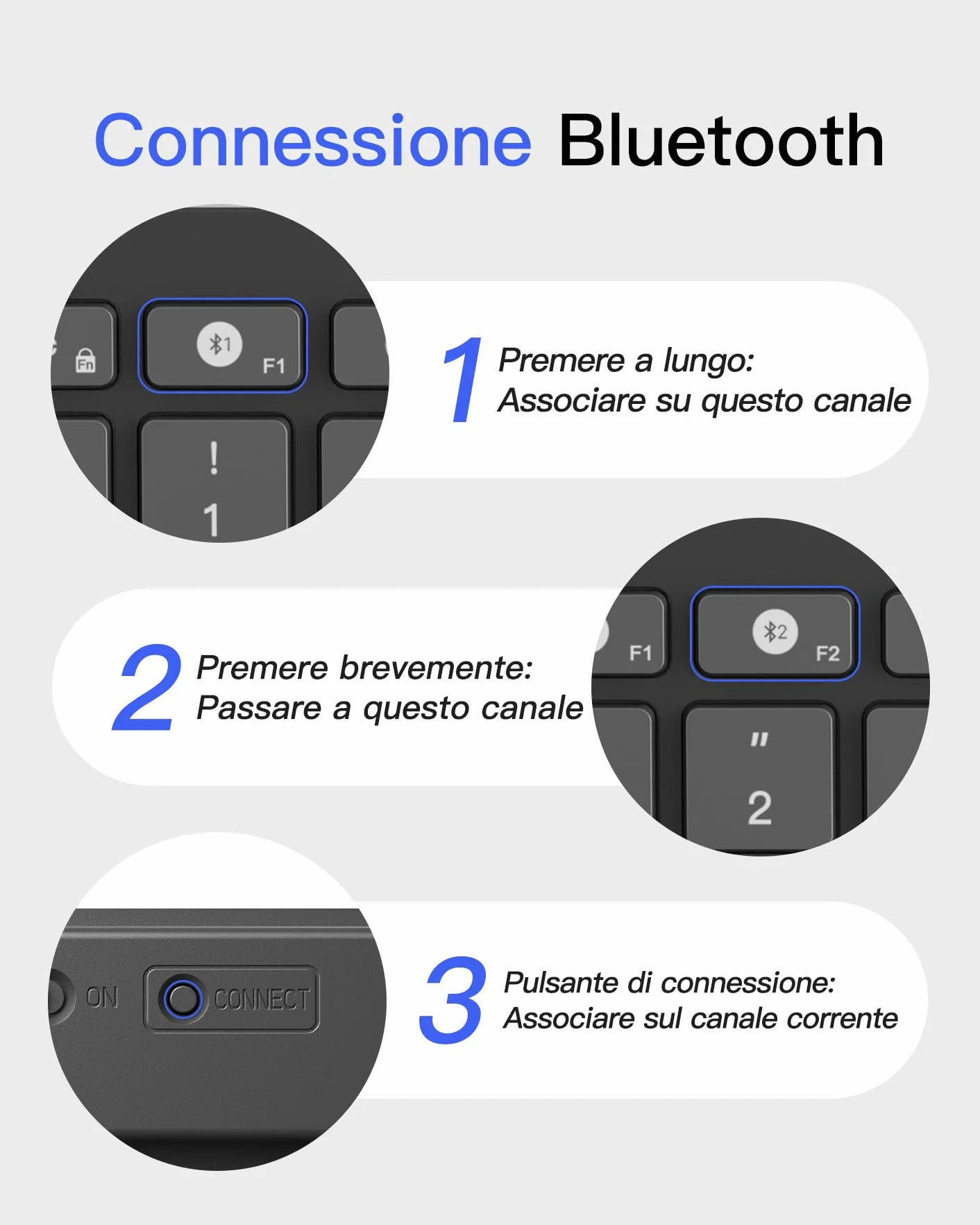 Inateck Tastiera Bluetooth Wireless Ultra-Sottile Connessione a 3 Dispositivi, Compatibile con iPad Pro/Air, PC, Windows, iPadOS, Android e iOS, Batteria da 18 Mesi, Design Portatile, Grigio