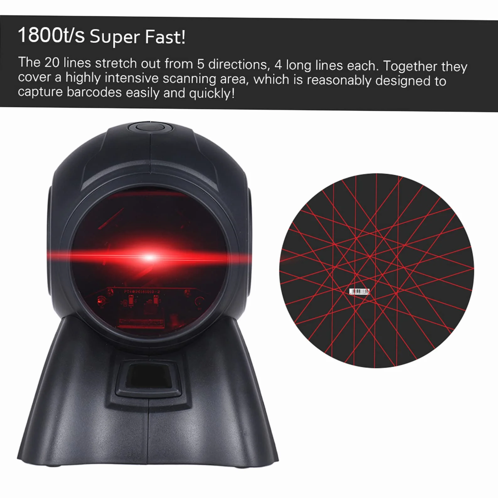 Omnidirezionale 20 linee 1D Orbit USB scanner di codici a barre Lettore di scansione automatica 1800T / s di velocità 30° testa regolabile