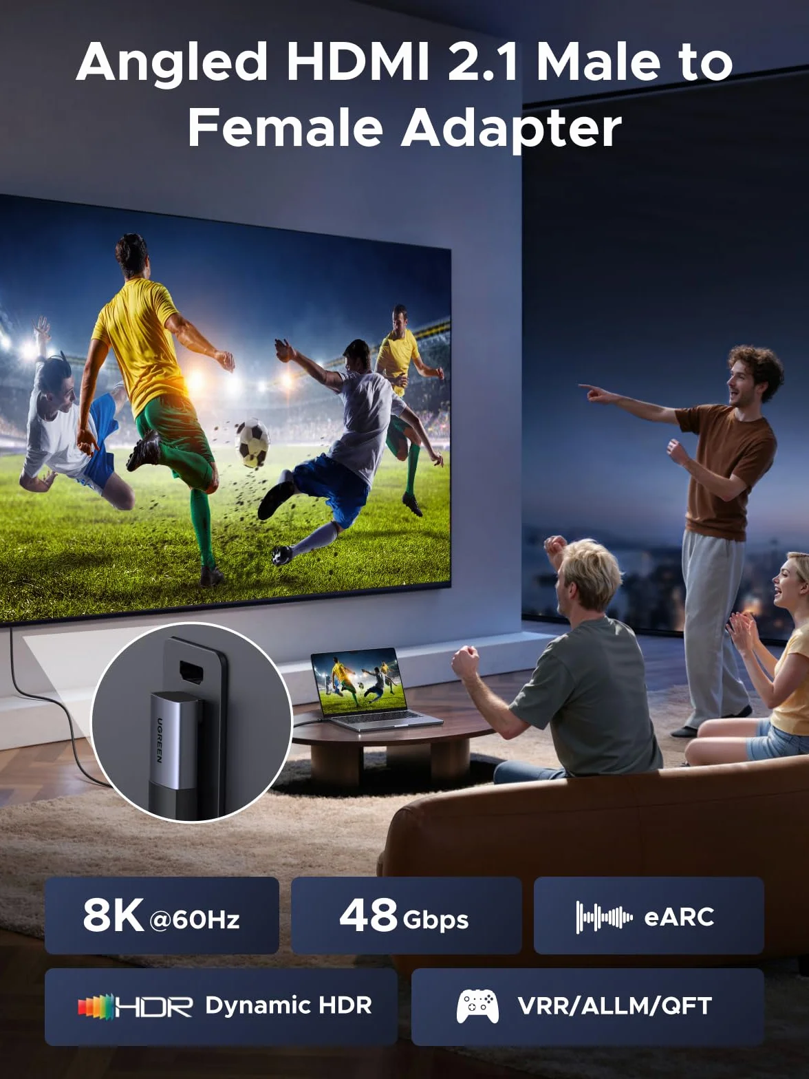 UGREEN Adattatore HDMI 2.1 8K Gradi 90 e 270 2 Pezzi 8K 60Hz 4K 240Hz Bidirezionale Adattatore HDMI Maschio Femmina 48Gbps eARC HDR Alluminio Compatibile con PC HDTV Proiettore Monitor PS5 4 Xbox