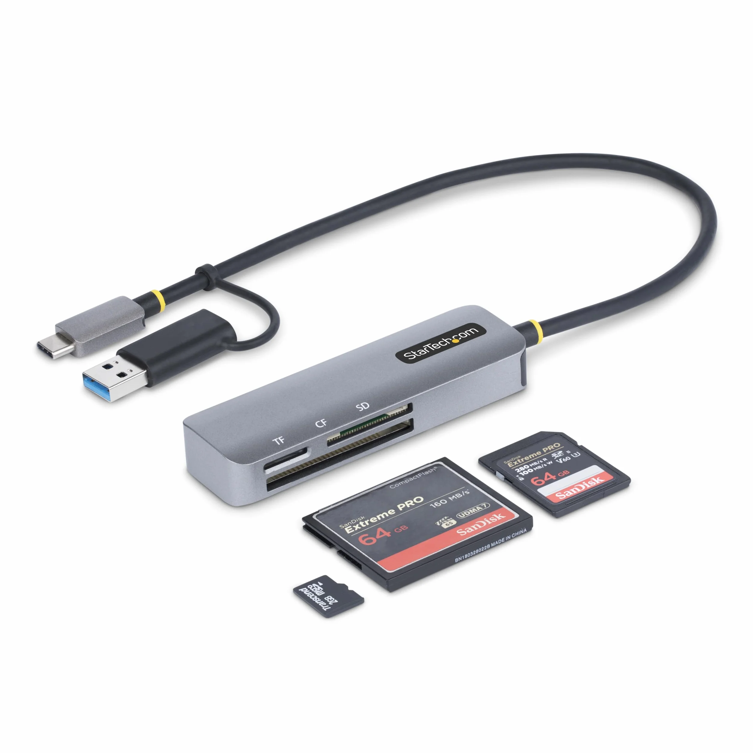 StarTech.com Lettore di schede di memoria multimediale USB 3.0, lettore di schede SD/microSD/CompactFlash esterno USB-C USB-A, FCREADMICRO3V2