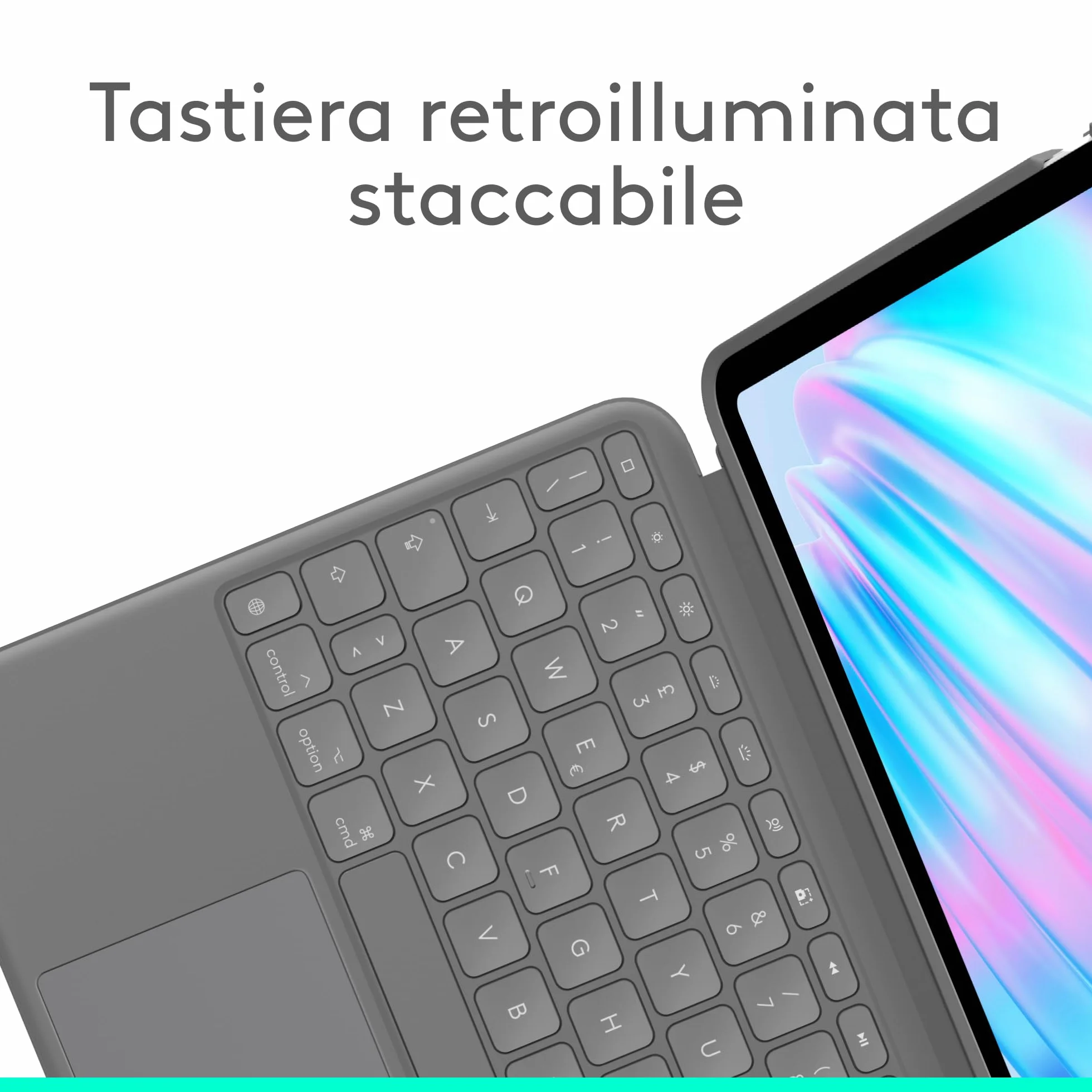 Logitech Combo Touch per iPad Air da 11 pollici (M2, M3 e M4), iPad Air (5a generazione) Custodia con tastiera - Tastiera retroilluminata staccabile con supporto - Layout Italiano QWERTY - Grigio