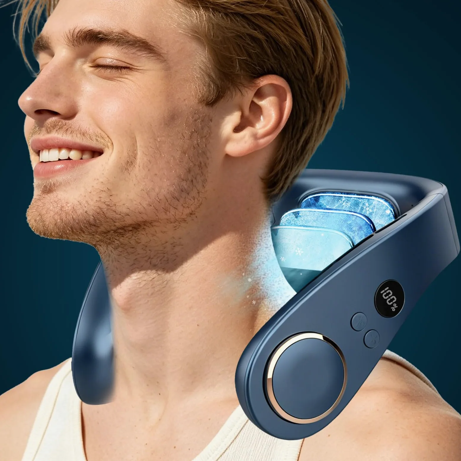 Ventilatore da Collo Raffreddatore Condizionatore Portatile, Mini Neck Fan Silenzioso con 3 Temperature e 5 Velocità, Batteria 5500mAh Potente Autonomia 15 Ore, per Mezzi Pubblici e Vita in Città