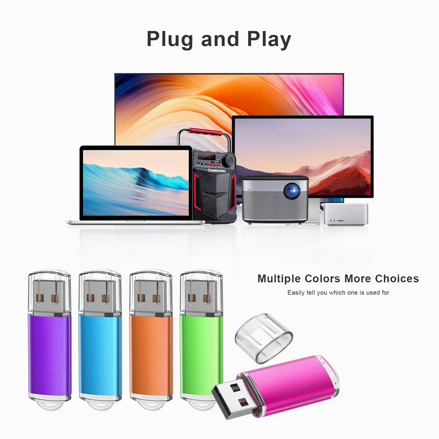 K&ZZ - Chiavetta USB 2.0 da 64 GB, confezione da 10 unità flash da 64 GB, chiavetta USB 2.0 con zip, 5 colori (viola, blu, rosa, verde, arancione)