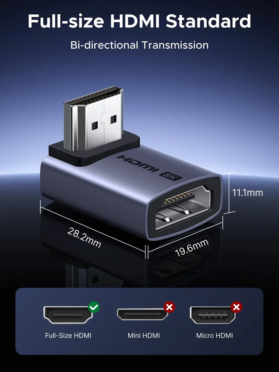 UGREEN Adattatore HDMI 2.1 8K Gradi 90 e 270 2 Pezzi 8K 60Hz 4K 240Hz Bidirezionale Adattatore HDMI Maschio Femmina 48Gbps eARC HDR Alluminio Compatibile con PC HDTV Proiettore Monitor PS5 4 Xbox