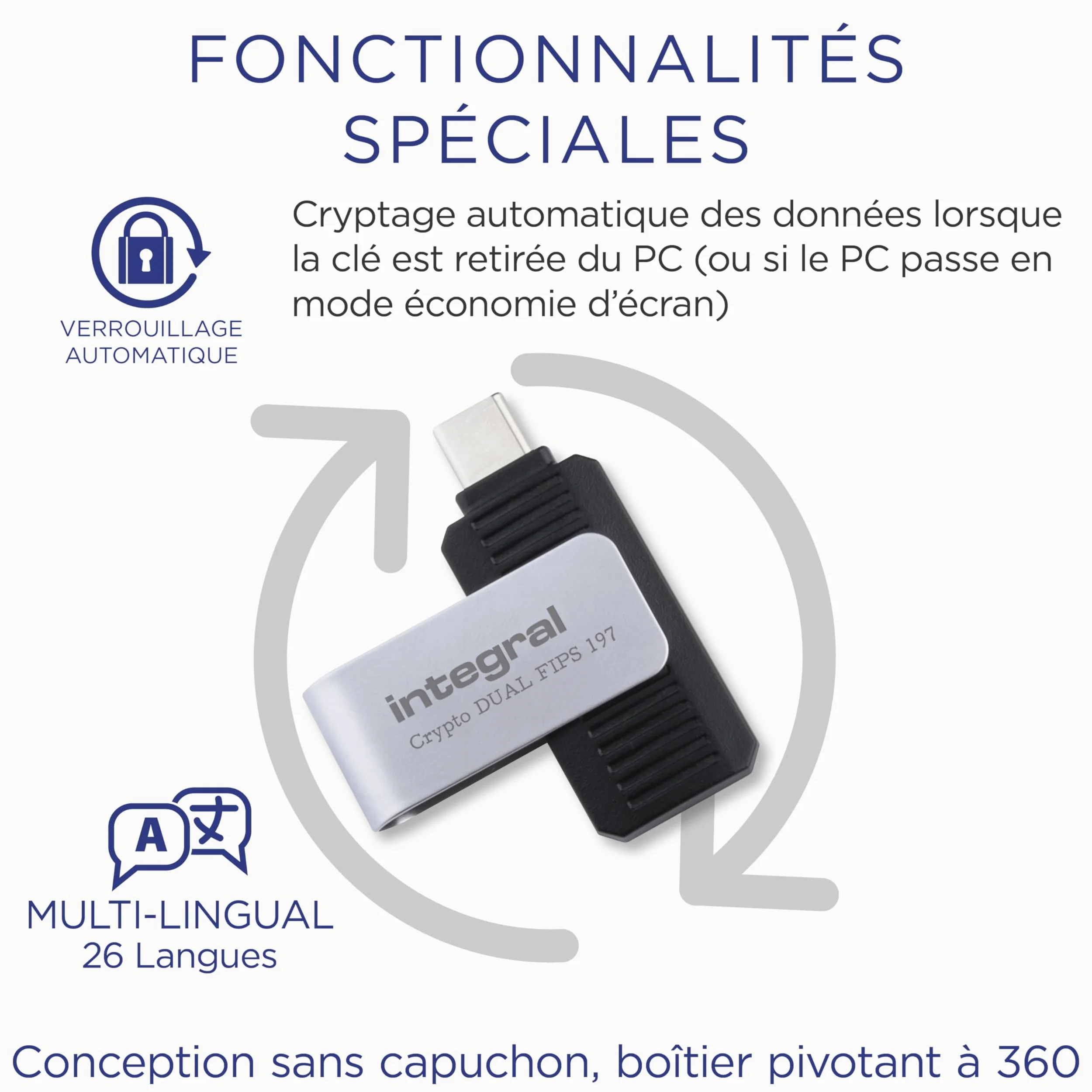 Integral Crypto-C - Chiavetta USB da 64 GB, con doppia crittografia AES-XTS 256-bit con crittografia hardware USB 3.2 con doppia password sicura, certificata FIPS 197, compatibile con Mac, MacBook,