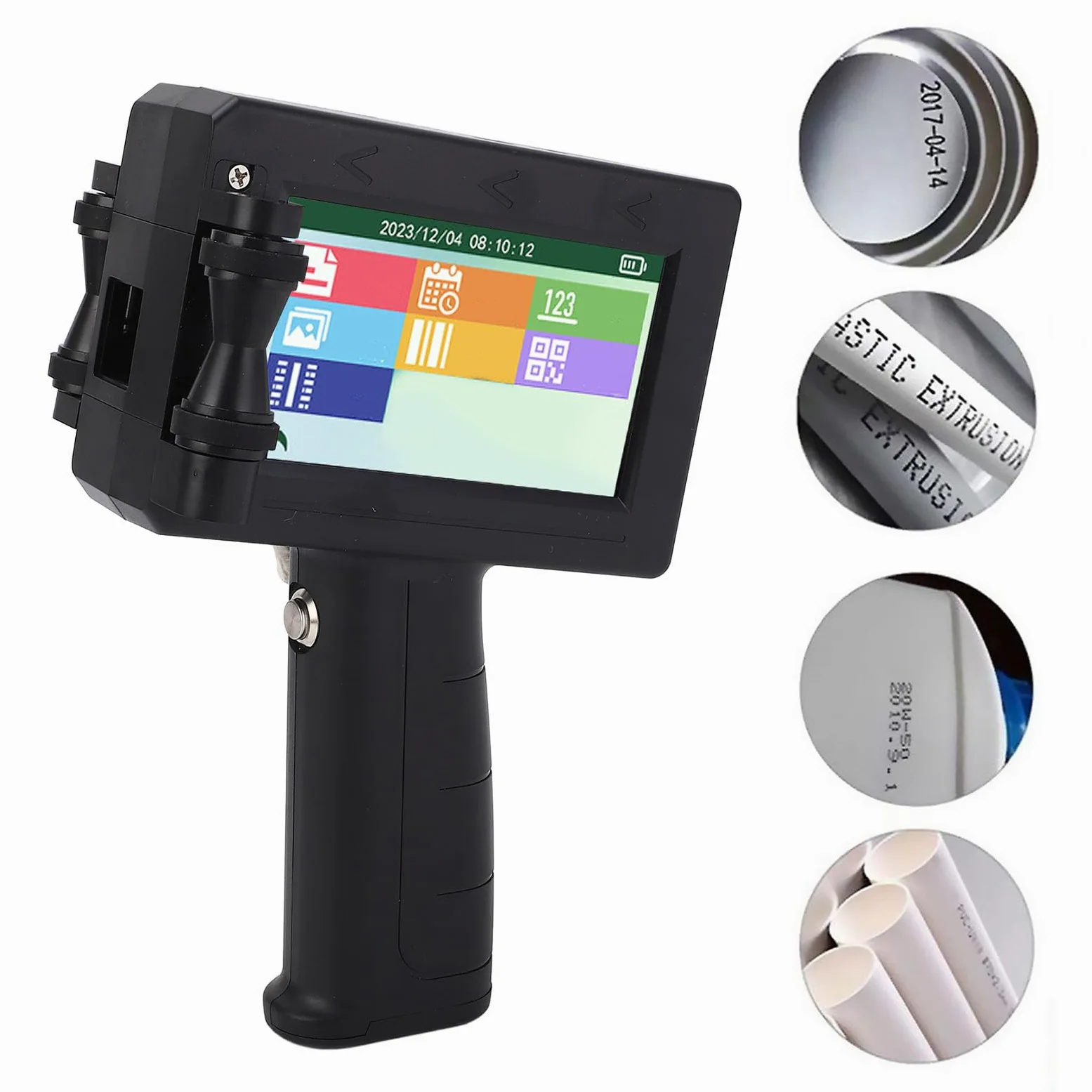 Hyuduo Stampante Portatile a Getto D'inchiostro con Touchscreen HD per Codice a Barre, Codice QR e Etichette su Legno Tessuto Plastica per Imballaggi