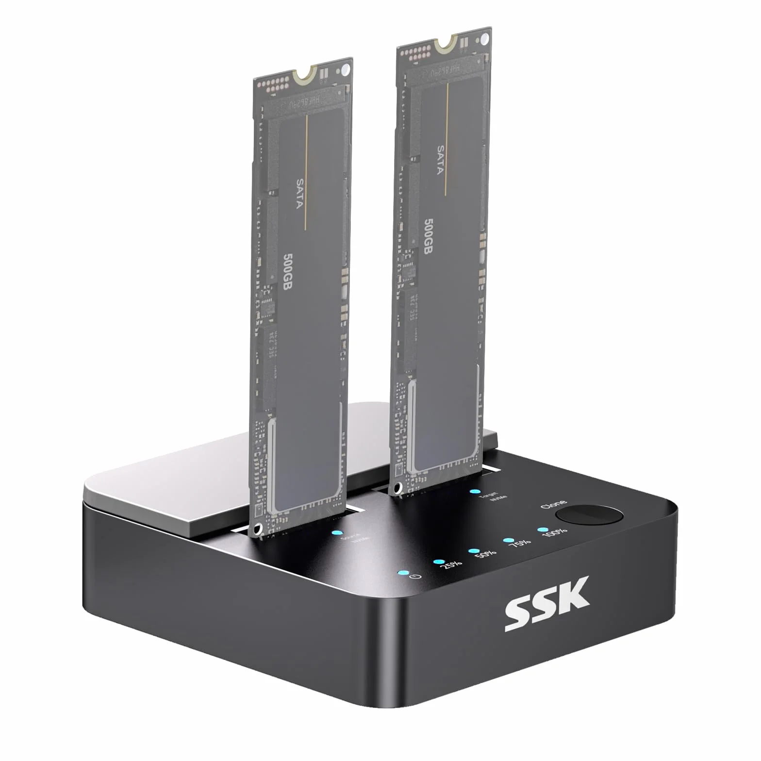 SSK M.2 NVMe SATA SSD Cloner, Docking Station Dual Bay per clonare M.2SSD, 10Gbps USB3.2 Gen 2 SSD a USB Senza Attrezzi Duplicatore, Supporta la Clonazione Offline