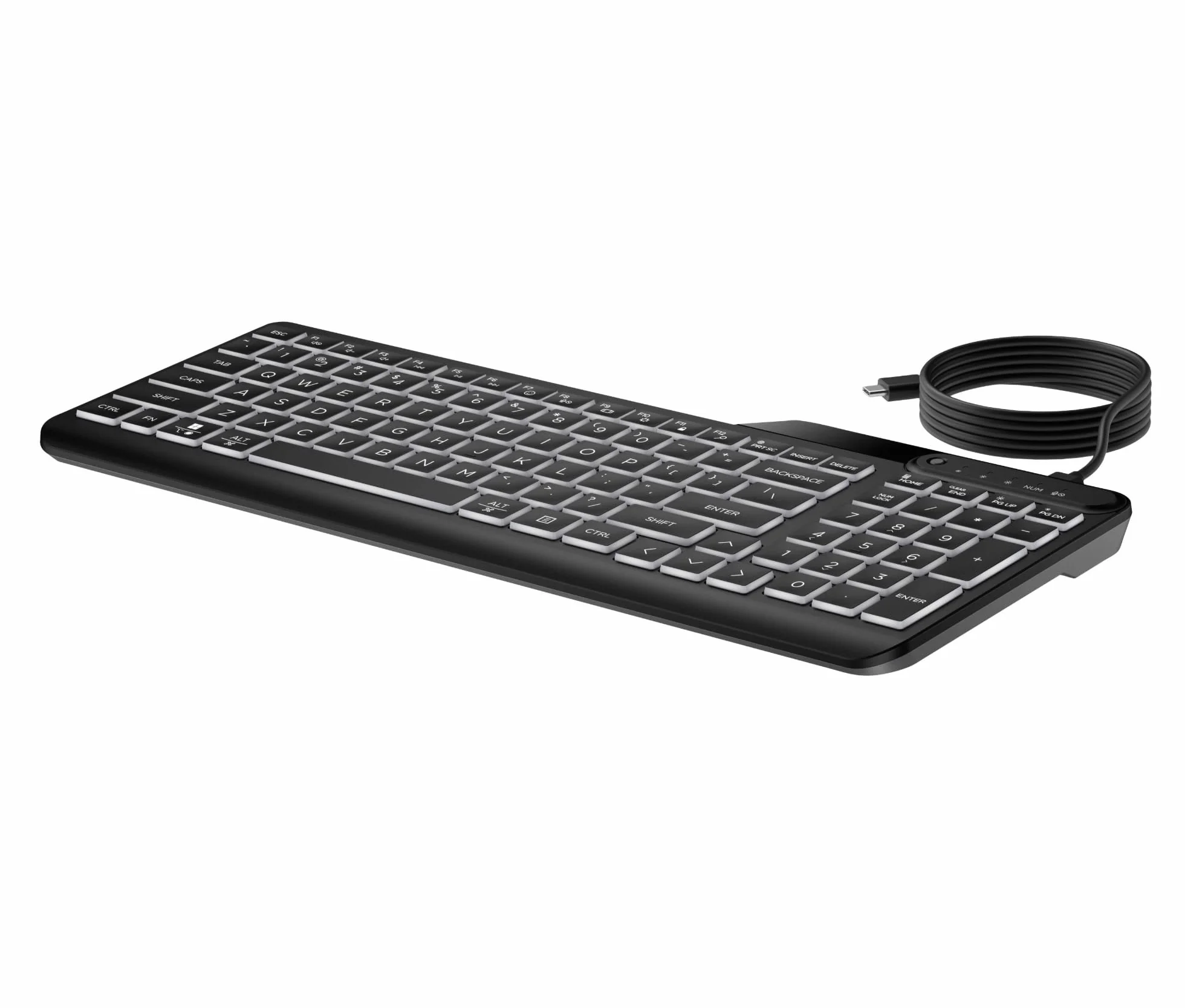 HP 400 Tastiera Cablata, Connessione tramite USB-C e con Adattatore USB-A, Qwerty, 12 Tasti Programmabili, Retroilluminazione, Compatibile con Windows 10 e 11, Chrome OS, MacOS, Nera