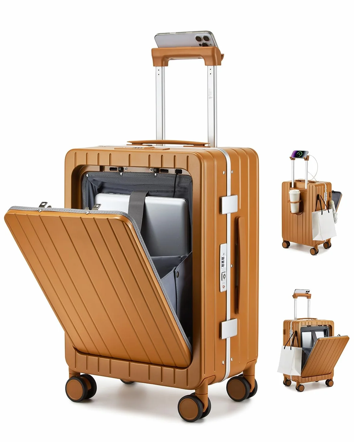 Sea choice Valigia da 20 pollici con Tasca Frontale per Laptop Trolley in PC Leggera Bagaglio a Mano con USB Chiusura TSA e 4 Ruote Doppie Girevoli, Porta bicchieri