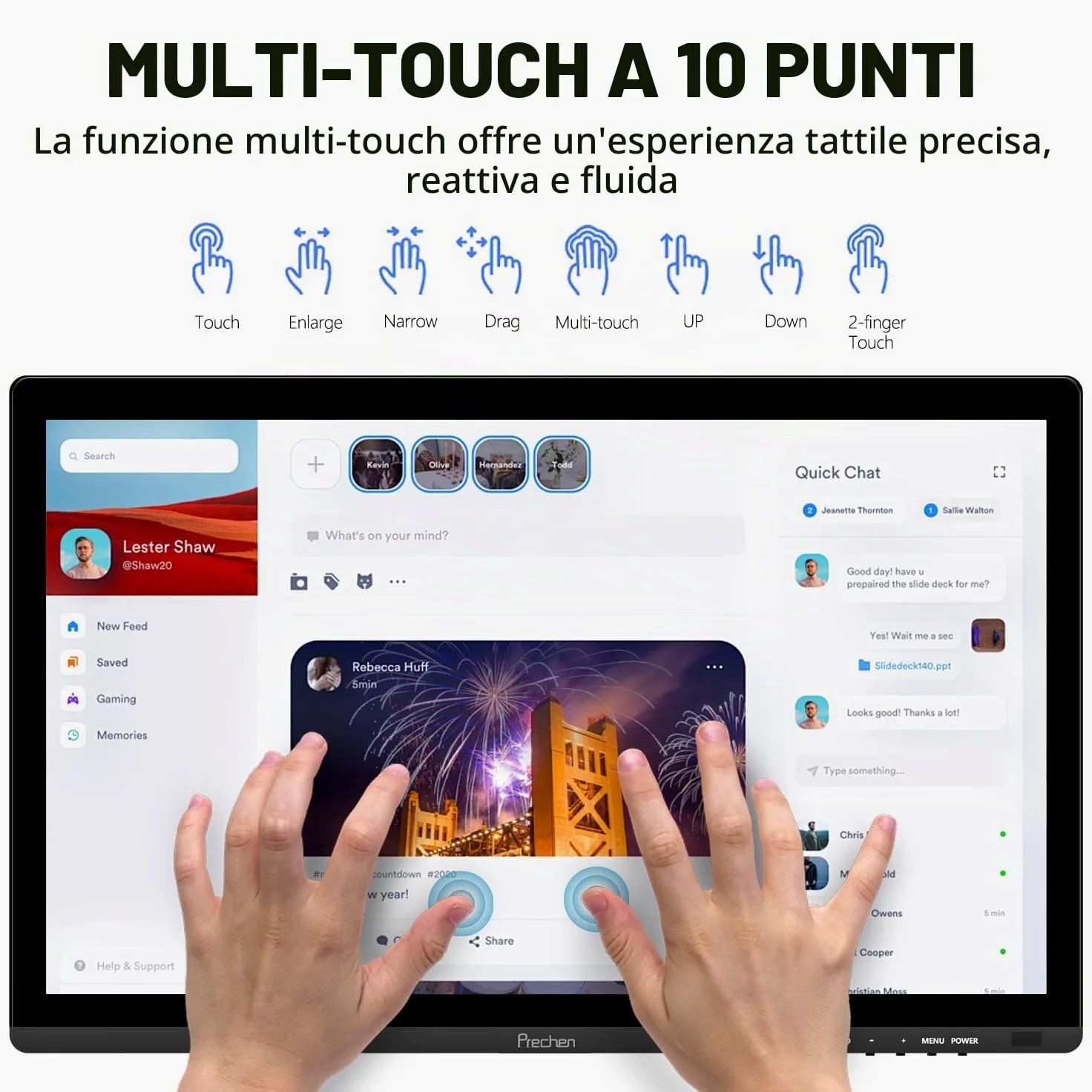 23,8 Pollici Monitor PC Touchscreen, IPS FHD 1080P con HDMI, VGA e USB | Schermo con Altoparlanti Integrati, 75Hz, VESA, Monitor Touch per Gaming e Ufficio