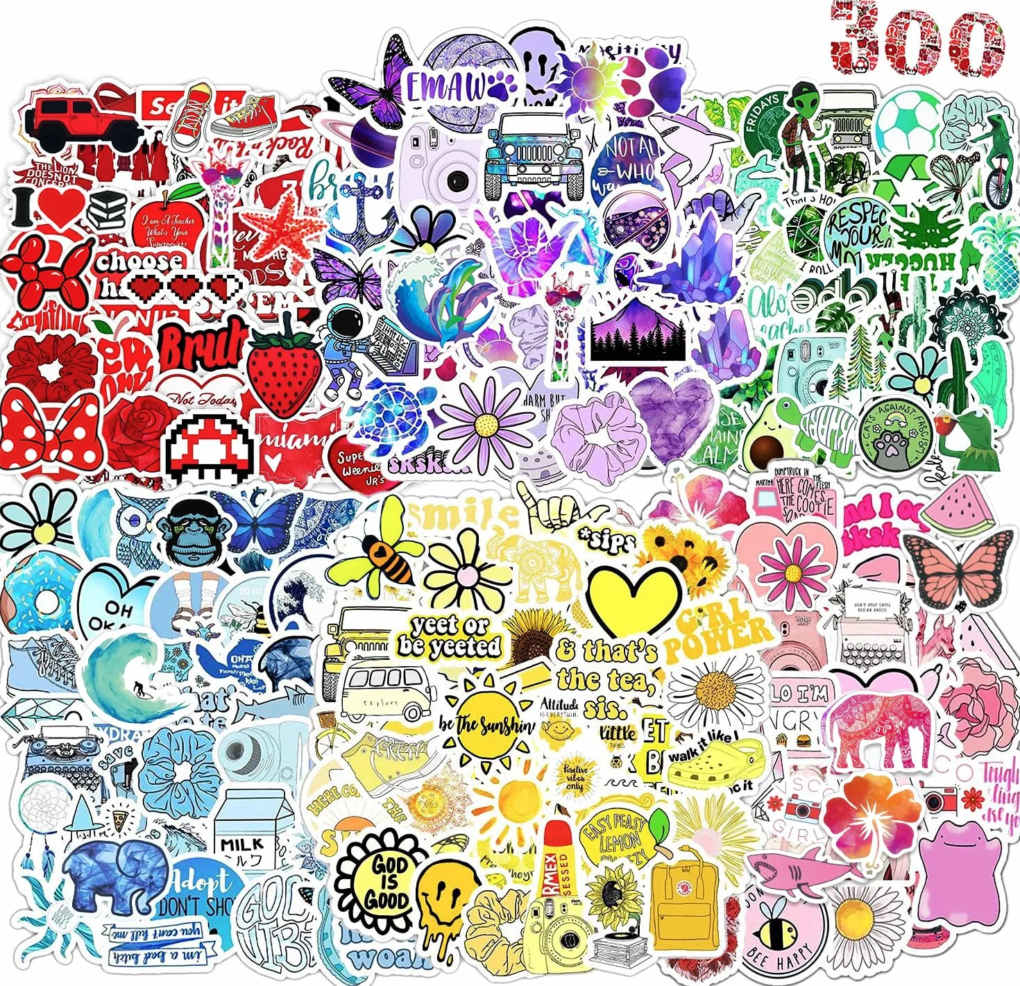 Adesivi 300 Pezzi Stickers Colorati Carini, Adesivi Vinile Impermeabili, Adesivi per Scrapbooking Laptop Macbook Computer Portatile Phone Bottiglia Skateboard Chitarra Journal Valigia Scooter ecc