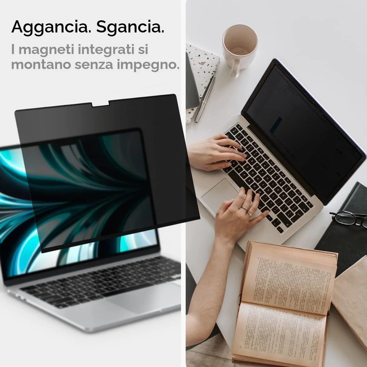 Spigen Safeview Filtro Privacy Magnetico compatibile con MacBook Air 13 pollci (M5 2026 / M4 2025 / M3 2024 / M2 2023), Anti-Spia, Rimovibile, con Panno per la Pulizia e Custodia