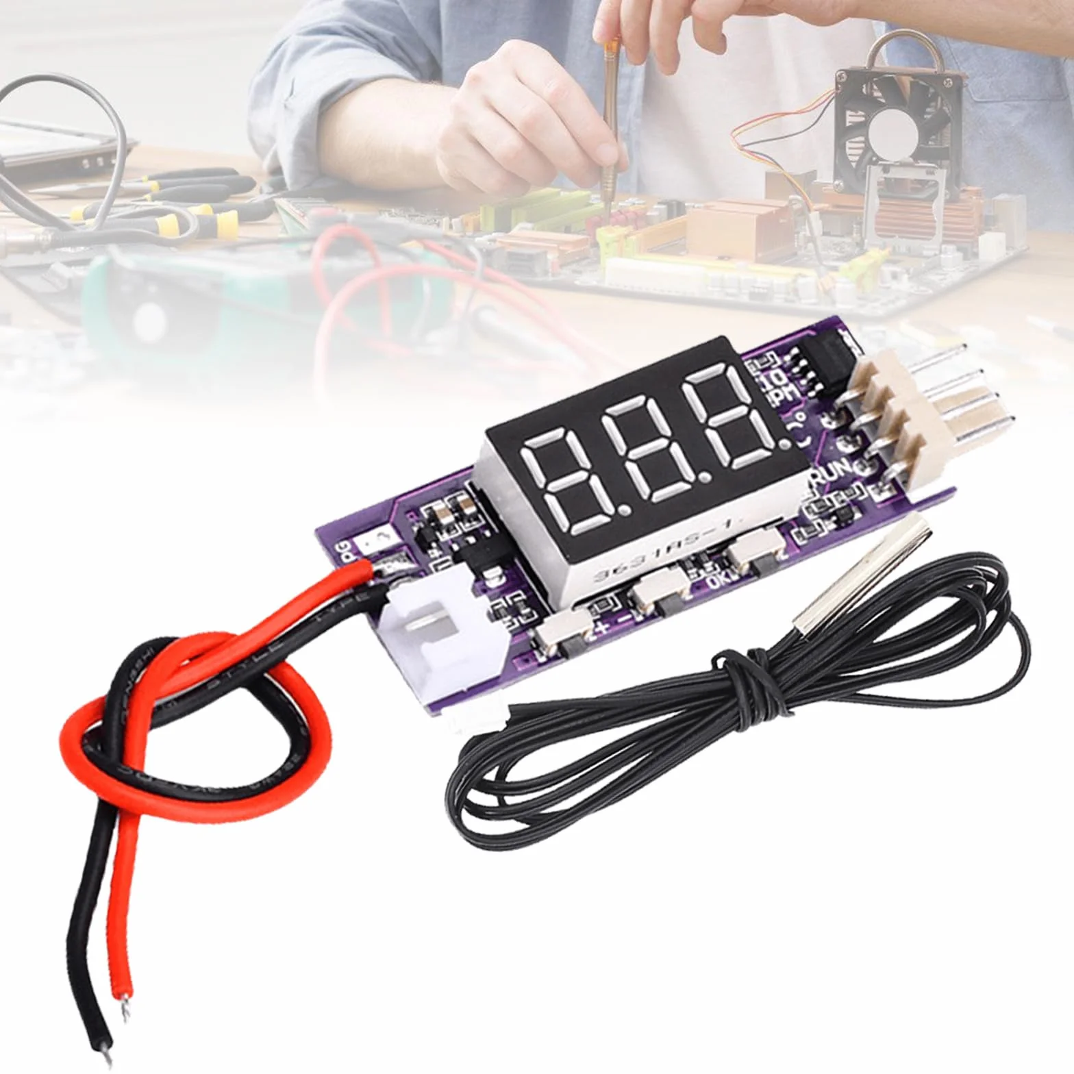 PWM Fan Speed Control Module, DC 12 V 3 A 4 fili di controllo della ventola con due sonde, modulo di controllo della velocità della ventola, controller PWM, sensore automatico NTC per ventola da 3000