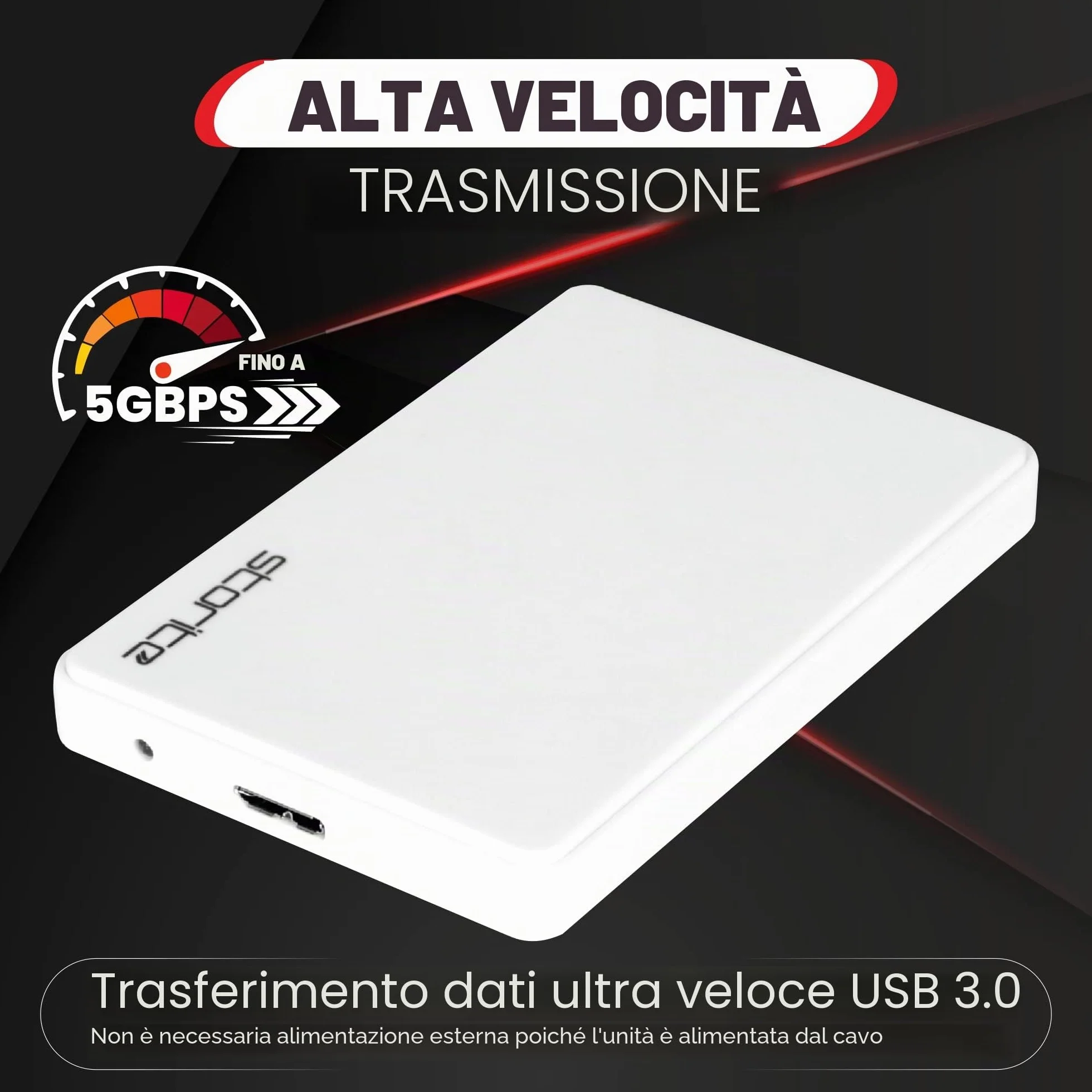 Storite Disco rigido esterno 1 TB HDD USB 3.0 ultraveloce e sottile per espansione dati e backup - Disco rigido portatile compatibile con Mac, laptop, PC e console di gioco (bianco)